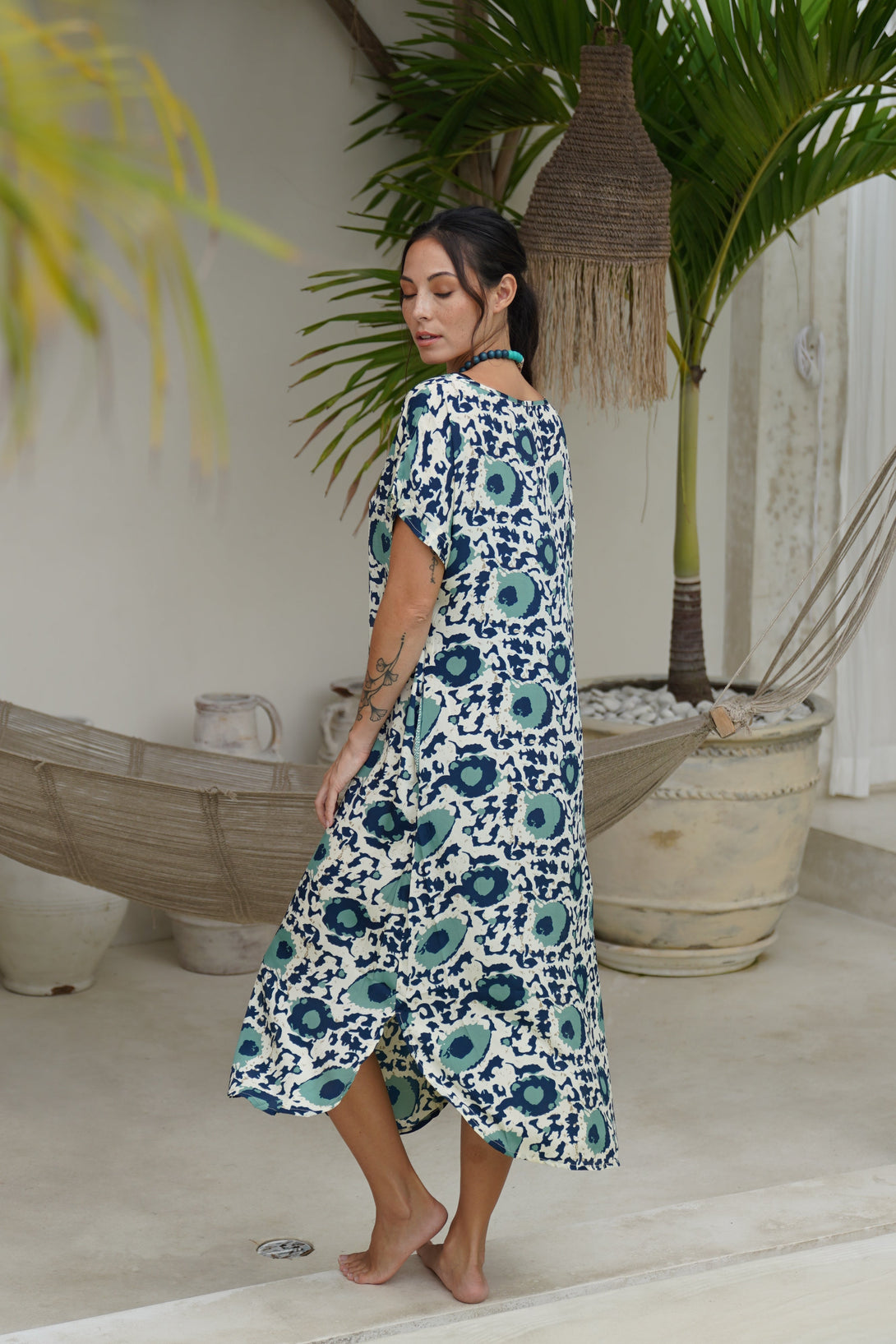 Vestito over midi seta manica Penny-blu-Bijondo