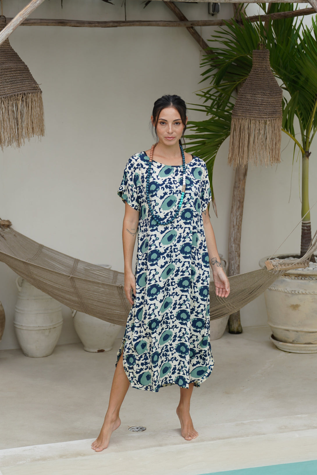 Vestito over midi seta manica Penny-blu-Bijondo