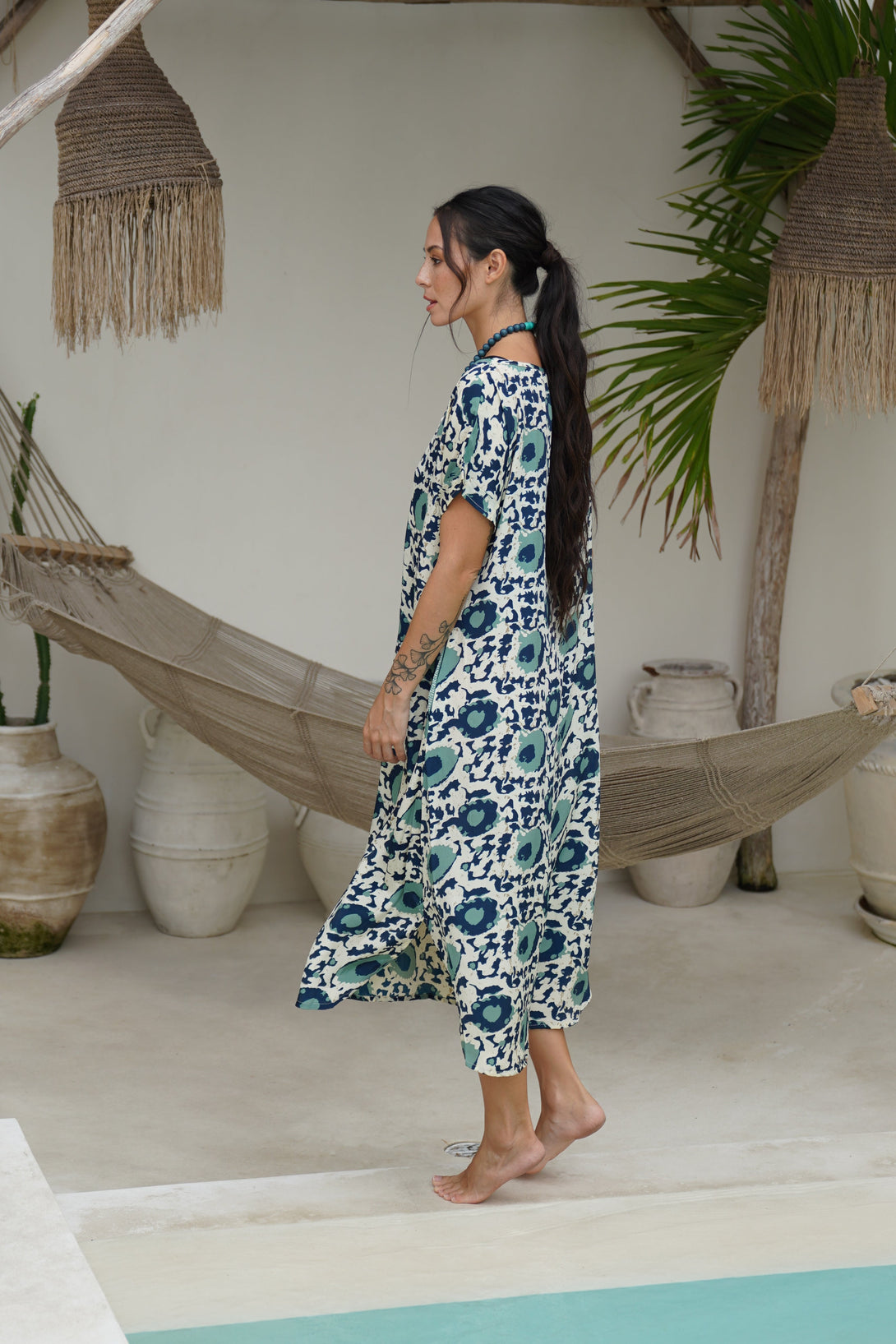 Vestito over midi seta manica Penny-blu-Bijondo