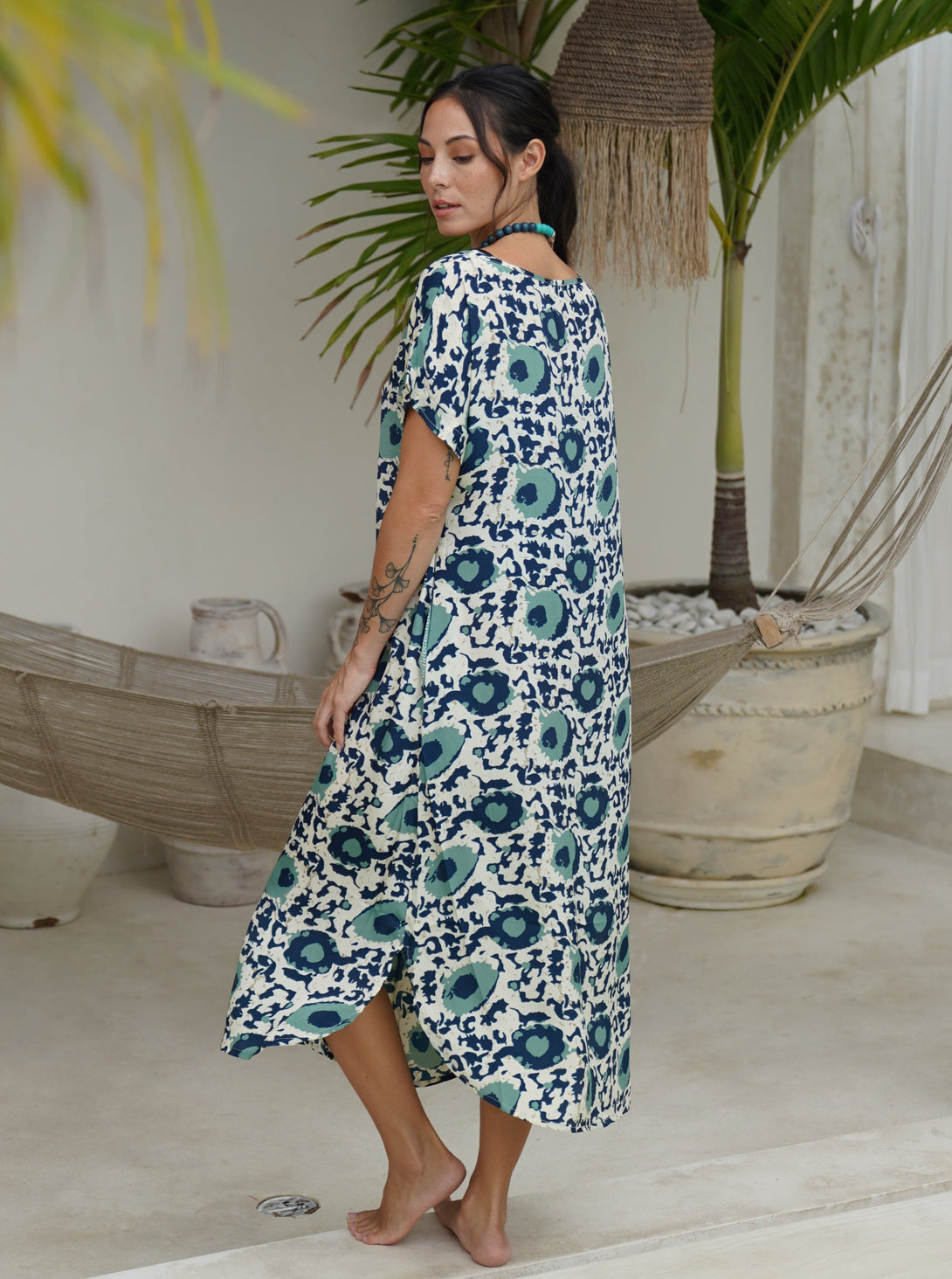 Vestito over midi seta manica Penny-blu-Bijondo