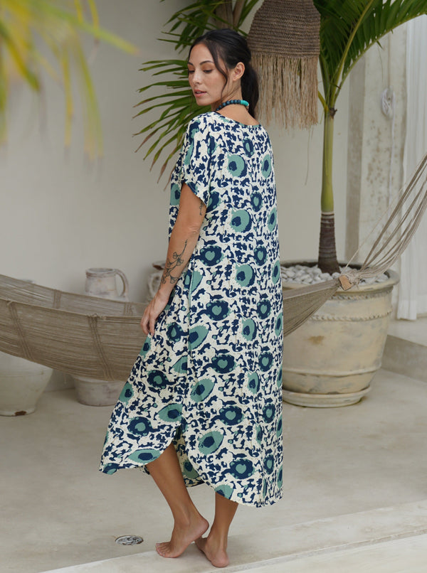 Vestito over midi seta manica Penny-blu-Bijondo