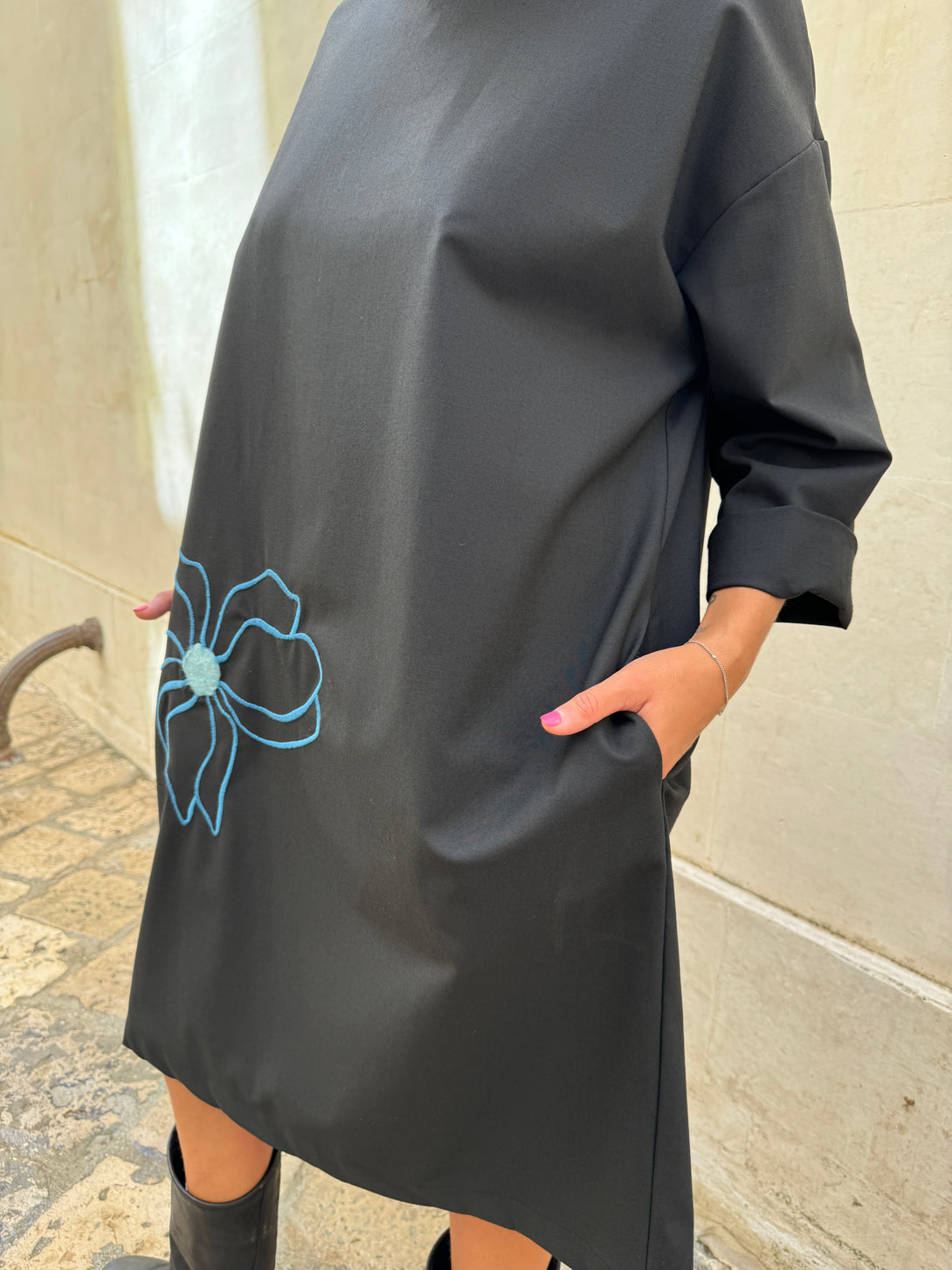 Vestito oversized midi Blue Flower-Vestito-Wendy Trendy-Bijondo