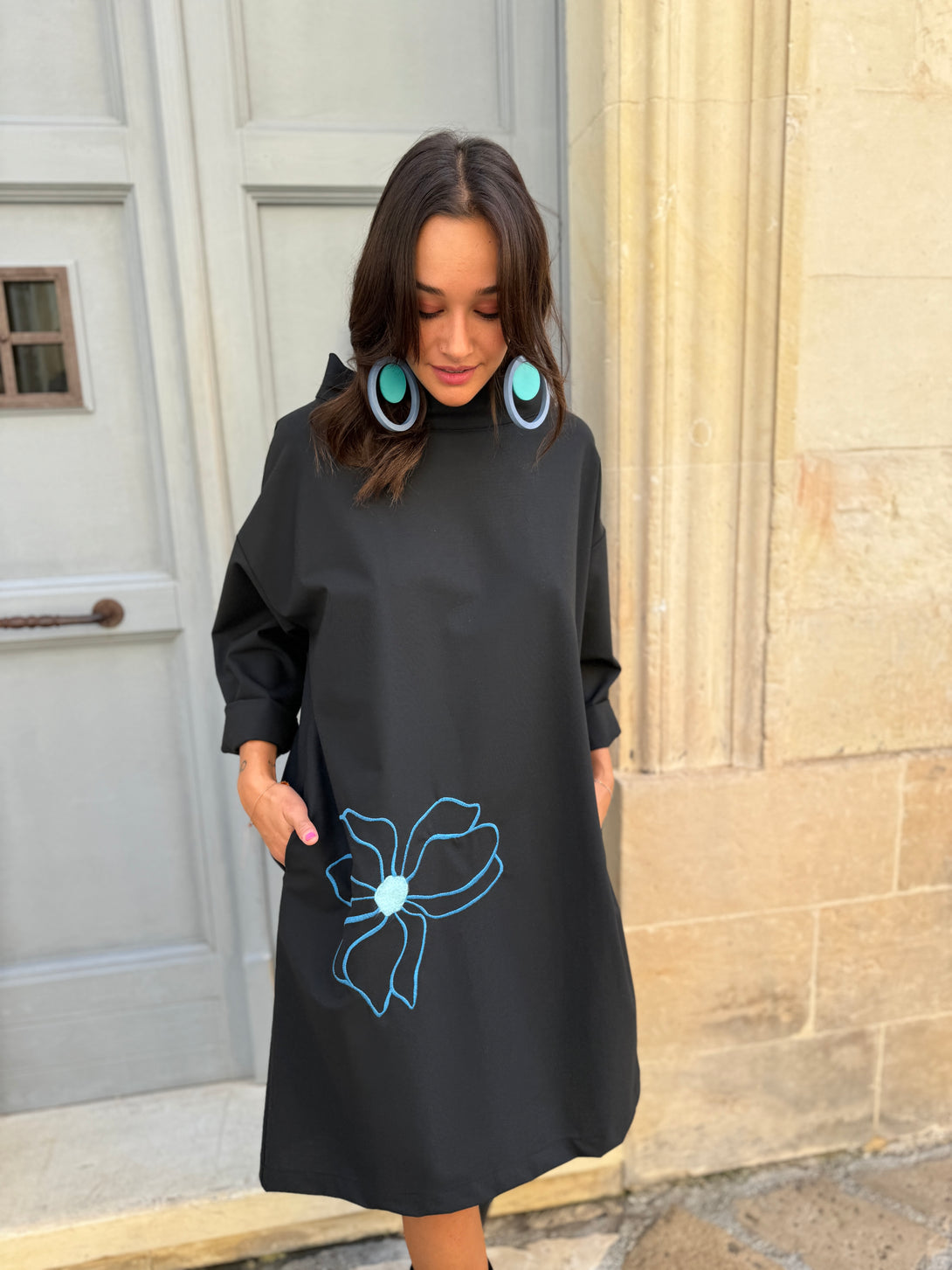 Vestito oversized midi Blue Flower-Vestito-Wendy Trendy-Bijondo