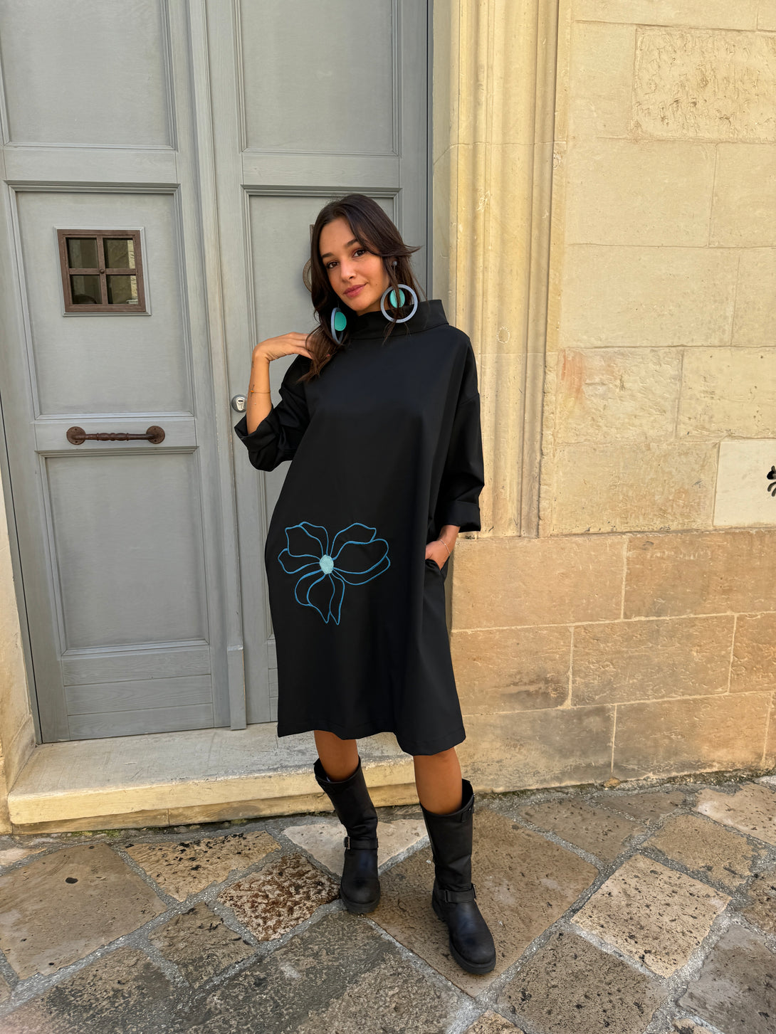 Vestito oversized midi Blue Flower-Vestito-Wendy Trendy-Bijondo