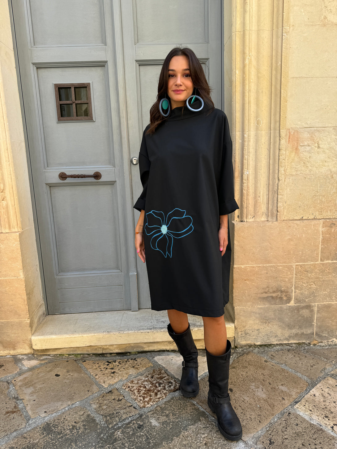 Vestito oversized midi Blue Flower-Vestito-Wendy Trendy-Bijondo