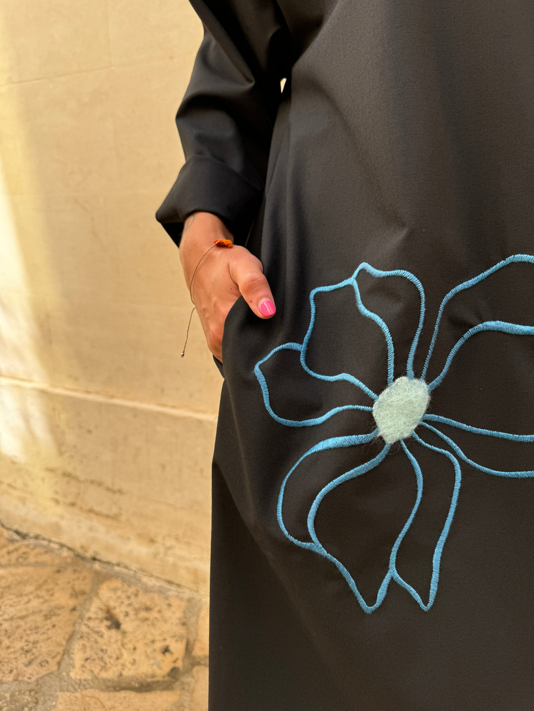 Vestito oversized midi Blue Flower-Vestito-Wendy Trendy-Nero-taglia unica-Bijondo