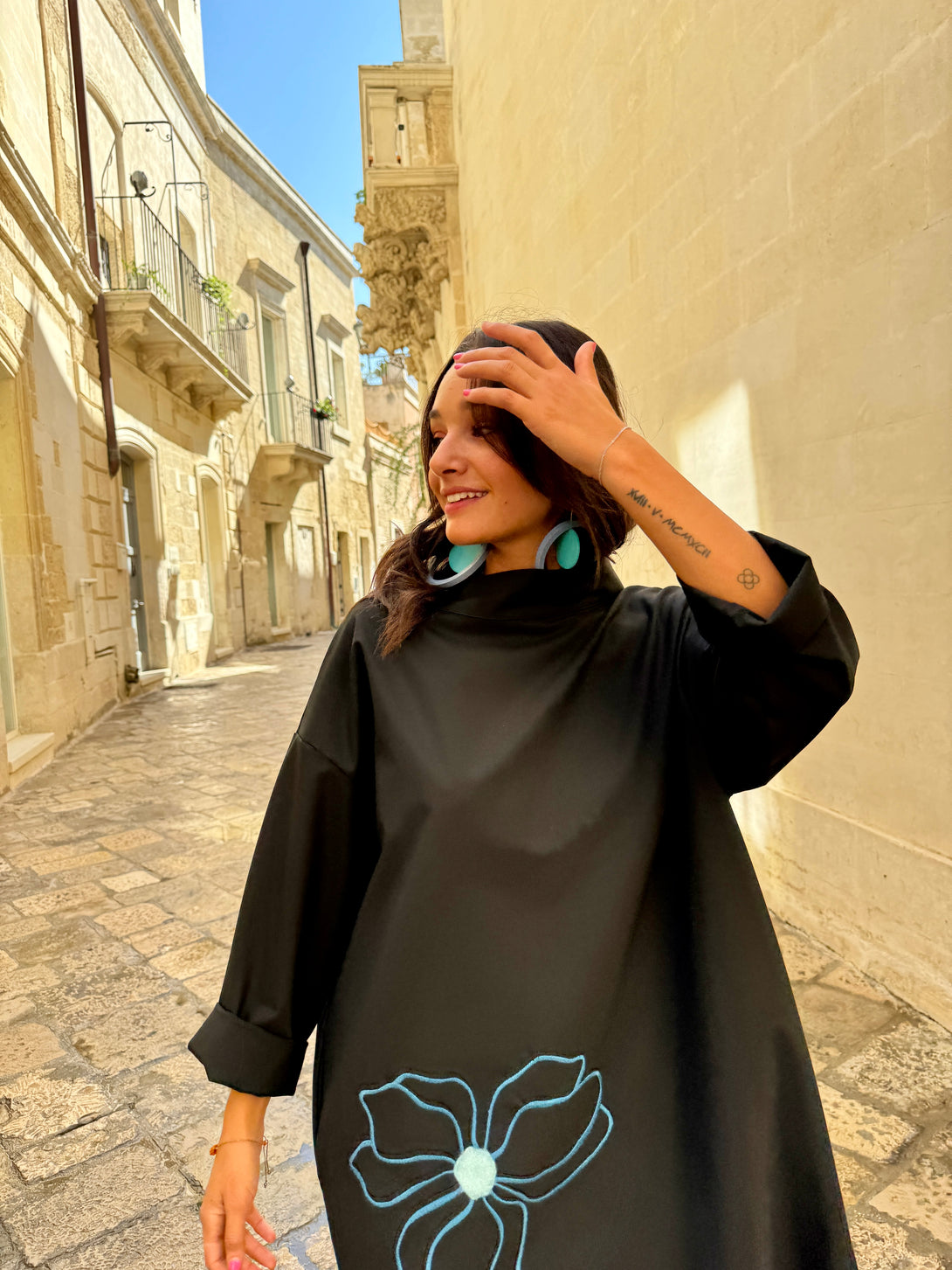 Vestito oversized midi Blue Flower-Vestito-Wendy Trendy-Bijondo