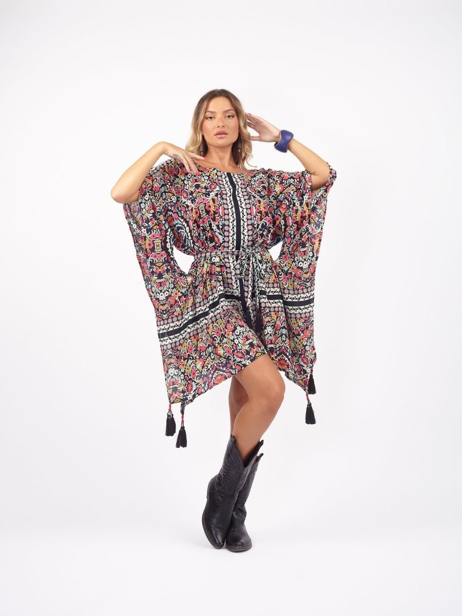 Vestito poncho boho rayon Rosie - nero - Bijondo