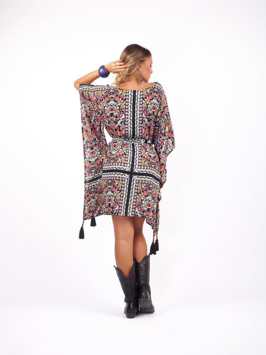 Vestito poncho boho rayon Rosie - nero - Bijondo