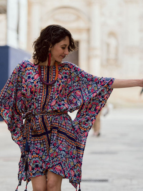 Vestito poncho boho rayon Rosie - arancione - Bijondo