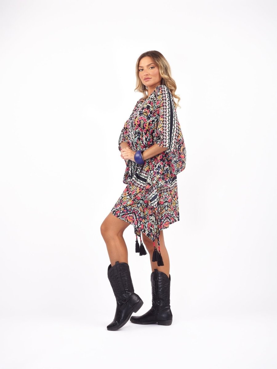 Vestito poncho boho rayon Rosie - nero - Bijondo