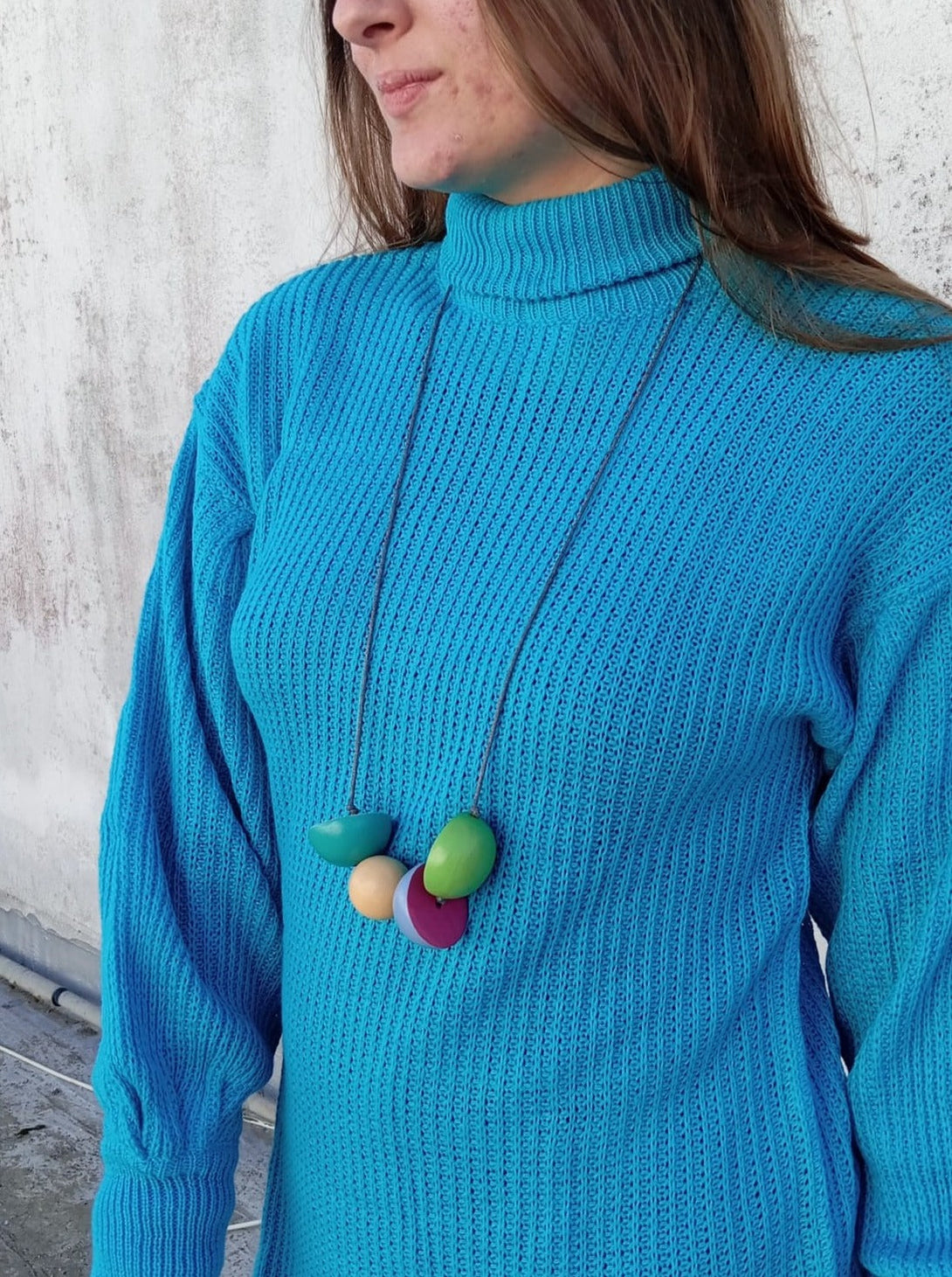 Vestito pullover in maglia Valeria-azzurro-taglia unica-Bijondo