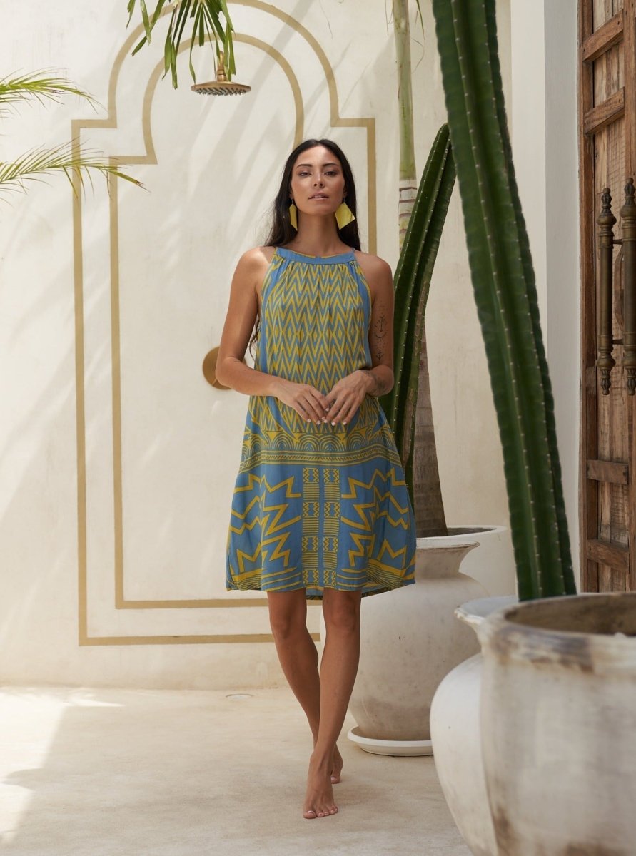 Vestito rayon corto Mariana - celeste - Bijondo