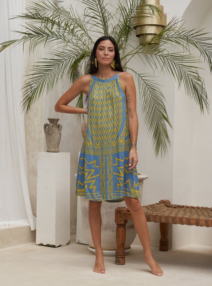 Vestito rayon corto Mariana - celeste - Bijondo