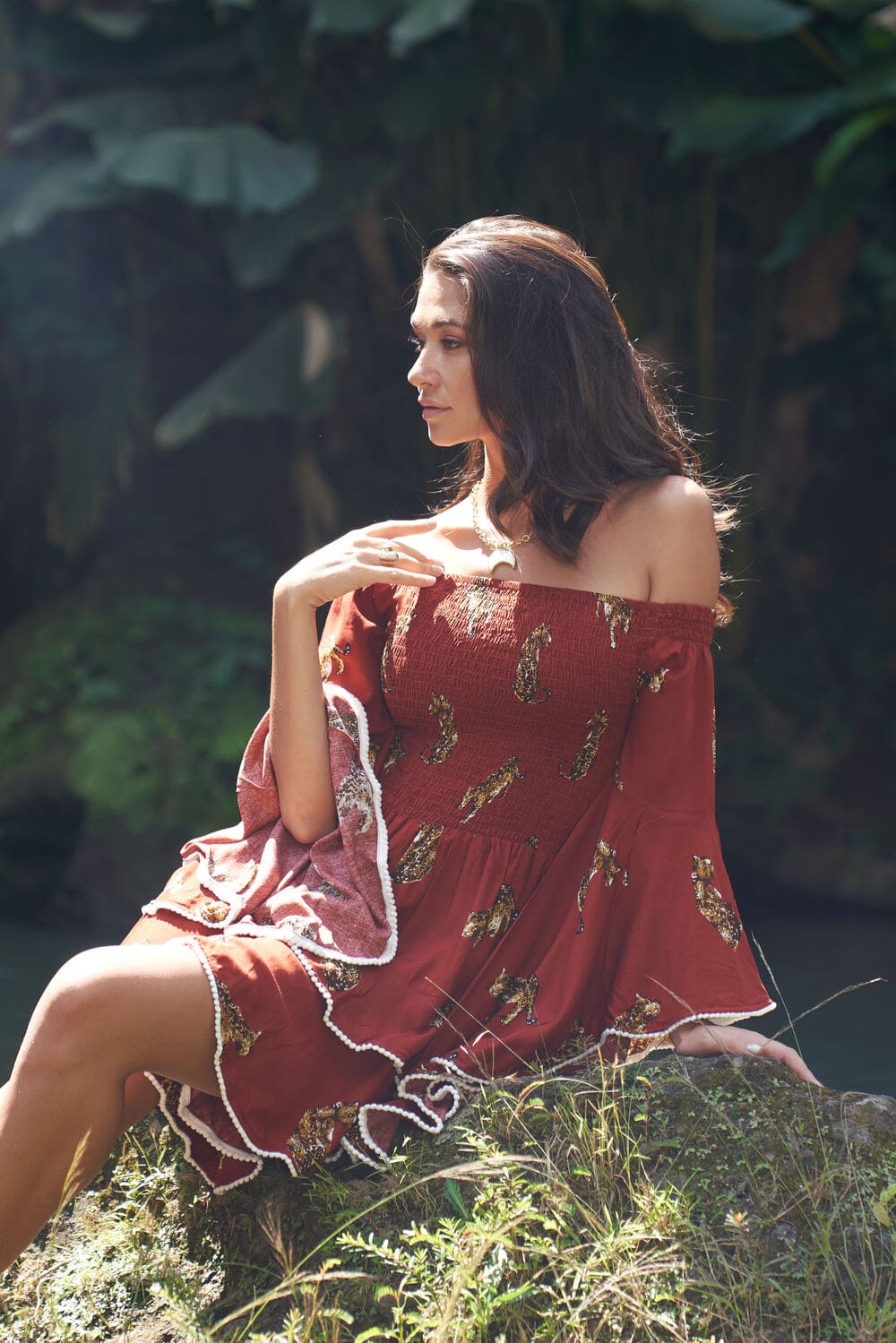 Vestito rayon corto con balze Monique - ruggine - Bijondo