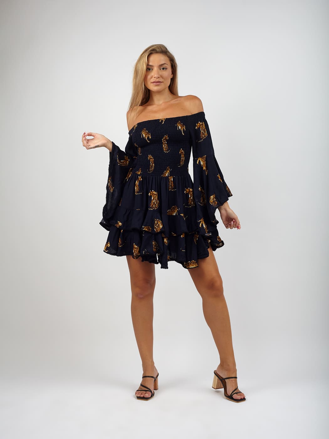 Vestito rayon corto con balze Monique - blu - Bijondo