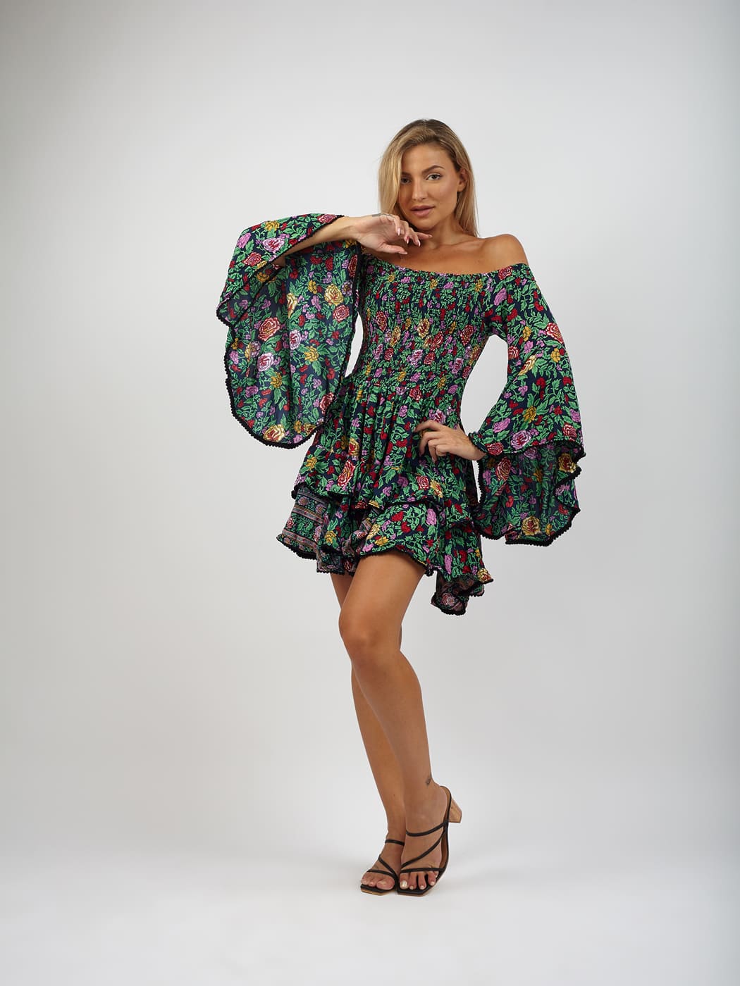 Vestito rayon corto con balze Monique - floreale - Bijondo