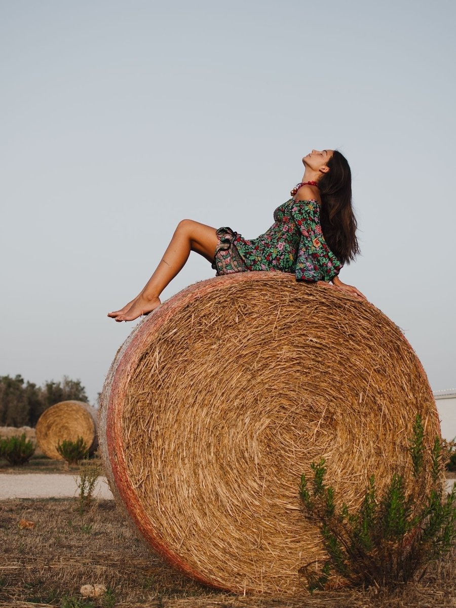 Vestito rayon corto con balze Monique - blu - Bijondo