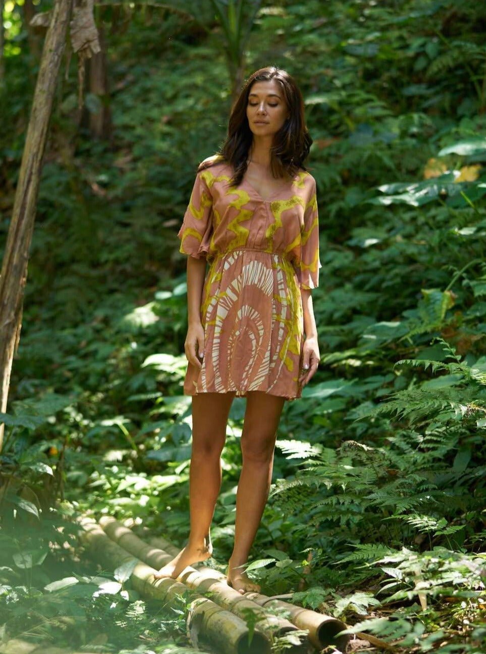 Vestito rayon corto leggero Mirka - rosa - Bijondo