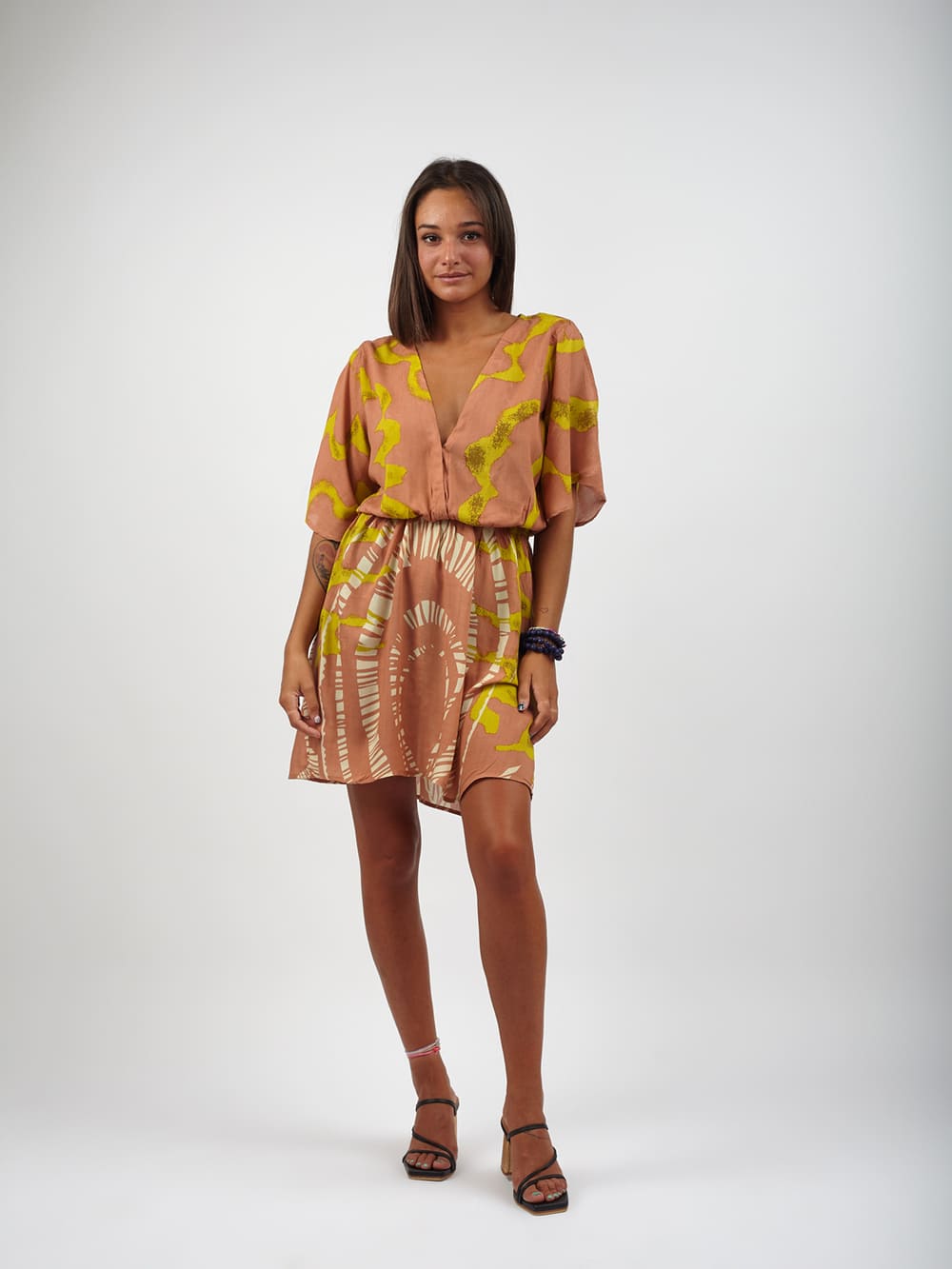 Vestito rayon corto leggero Mirka - rosa - Bijondo