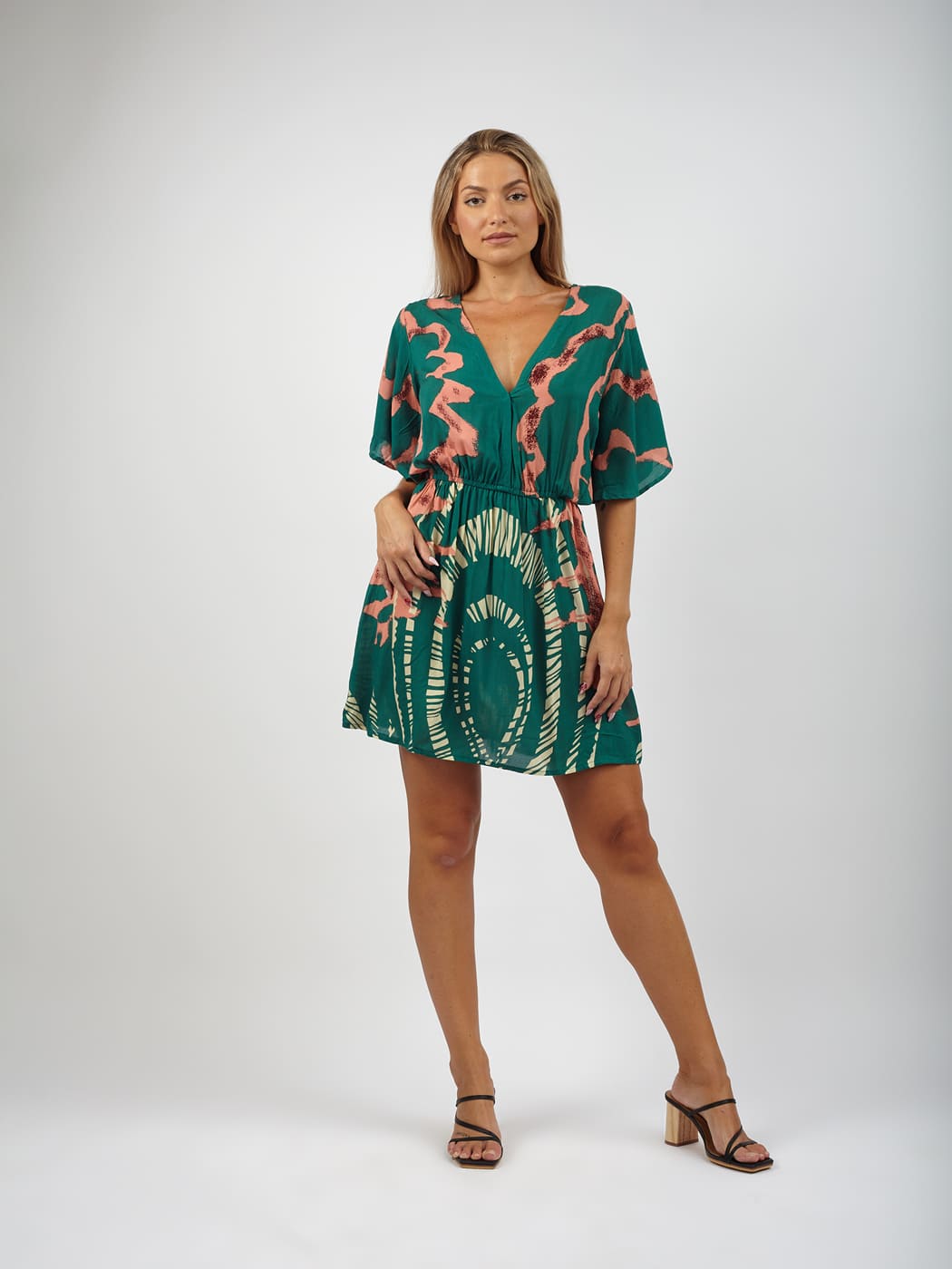 Vestito rayon corto leggero Mirka - verde - Bijondo