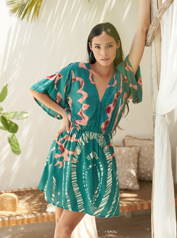 Vestito rayon corto leggero Mirka - rosa - Bijondo