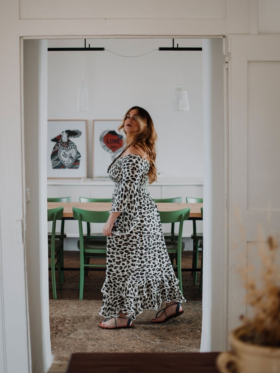 Vestito rayon lungo con balze Monique - nero - Bijondo