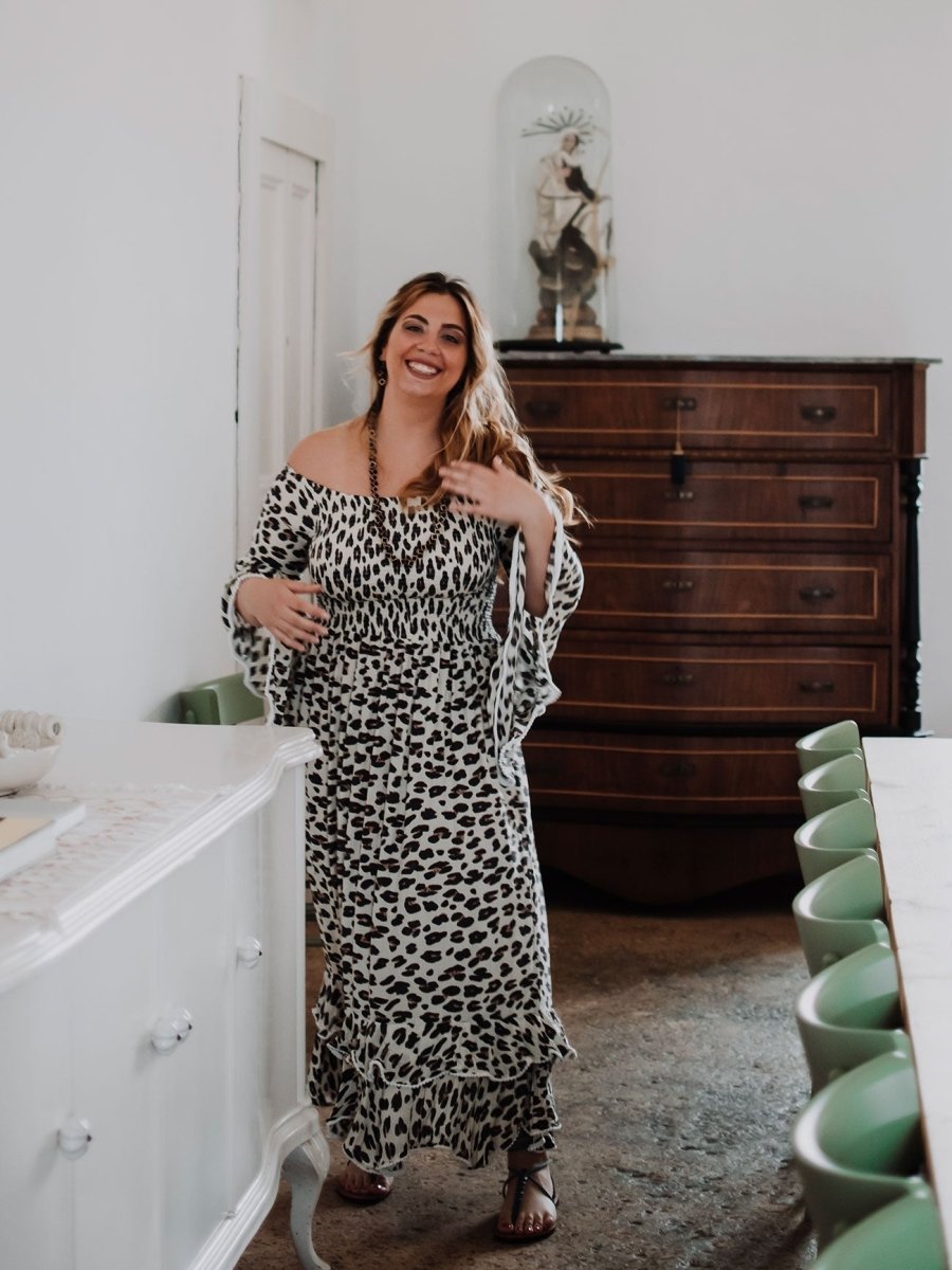 Vestito rayon lungo con balze Monique - nero - Bijondo