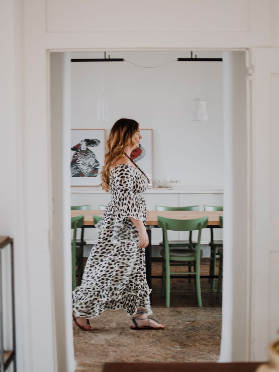 Vestito rayon lungo con balze Monique - borgogna - Bijondo