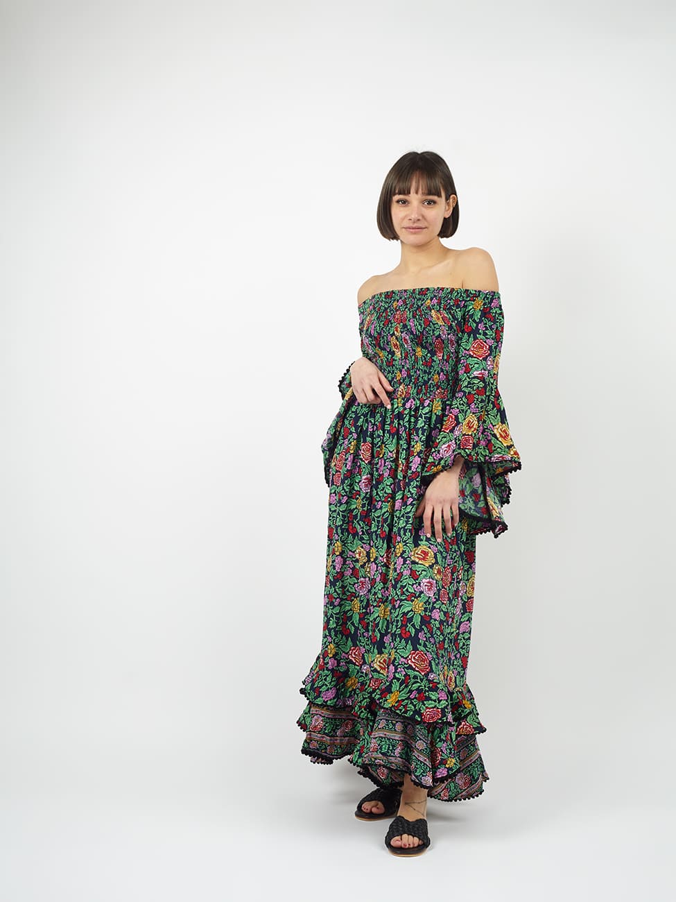 Vestito rayon lungo con balze Monique - floreale - Bijondo