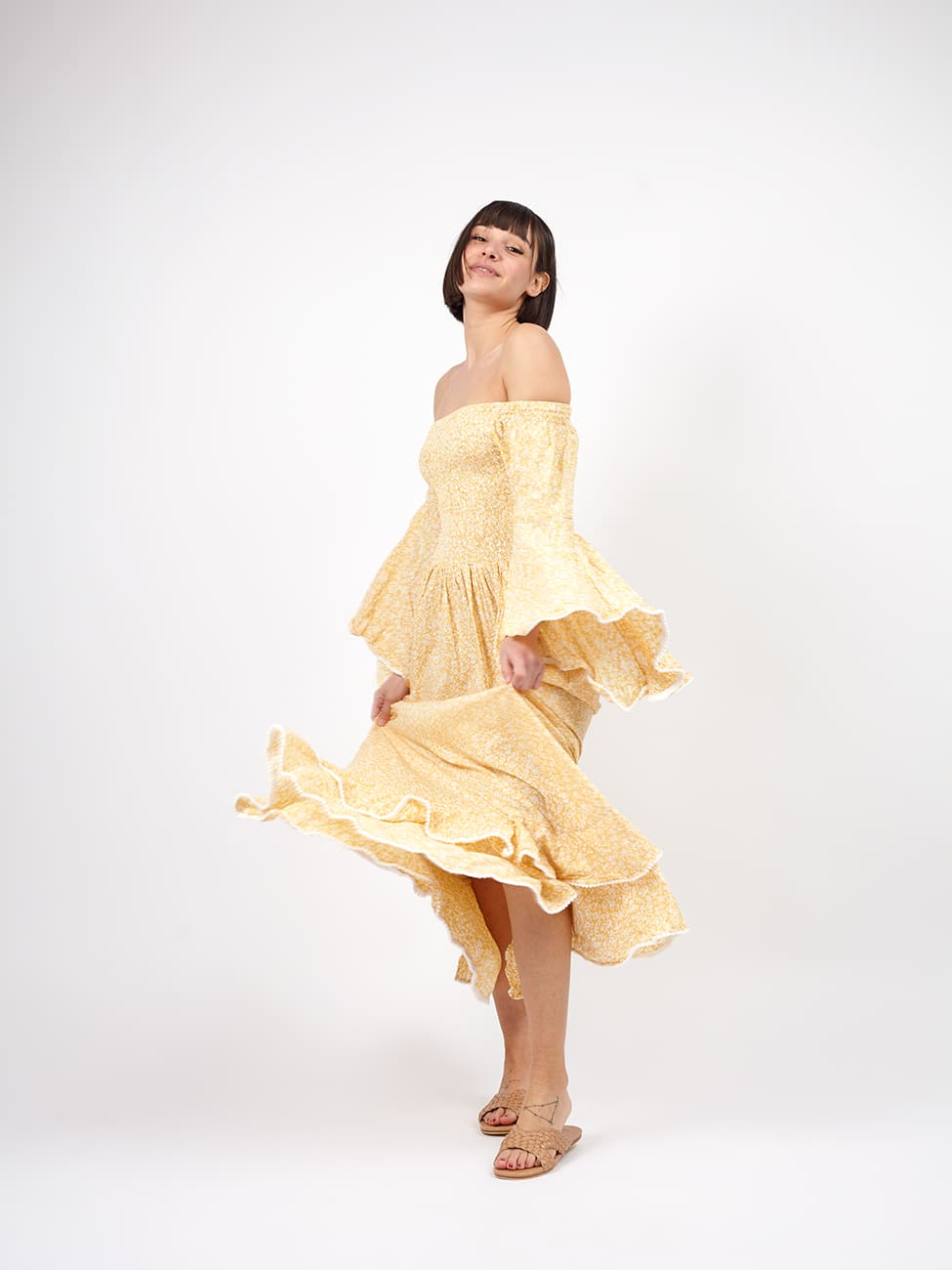 Vestito rayon lungo con balze Monique - giallo - Bijondo