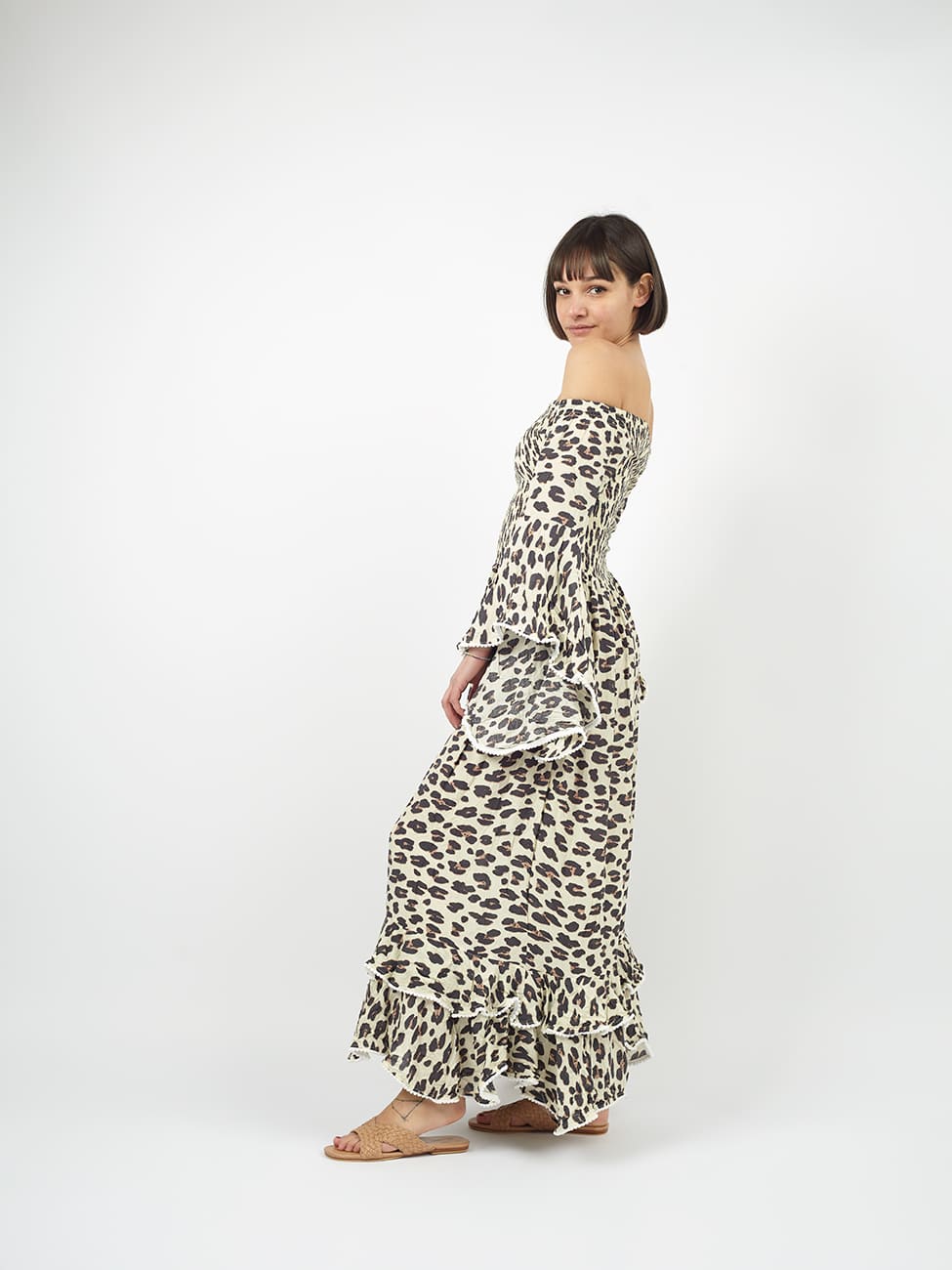 Vestito rayon lungo con balze Monique - leopardato - Bijondo