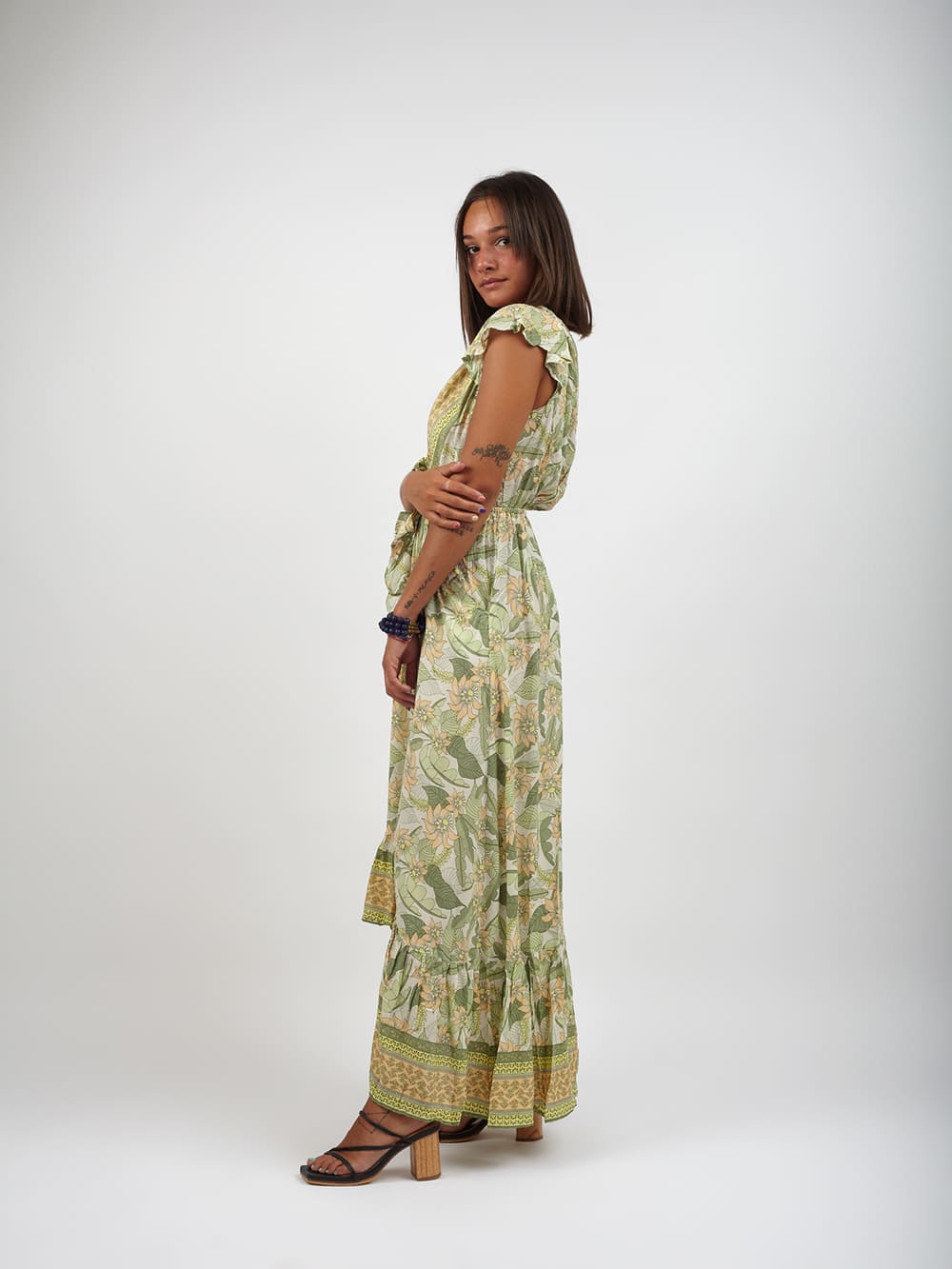 Vestito rayon lungo con nodo Jessica - verde - Bijondo