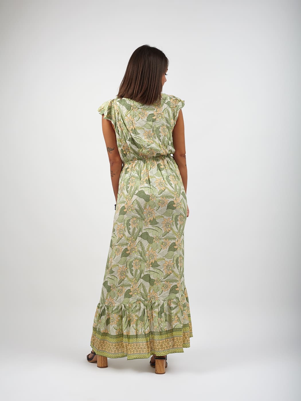 Vestito rayon lungo con nodo Jessica - verde - Bijondo