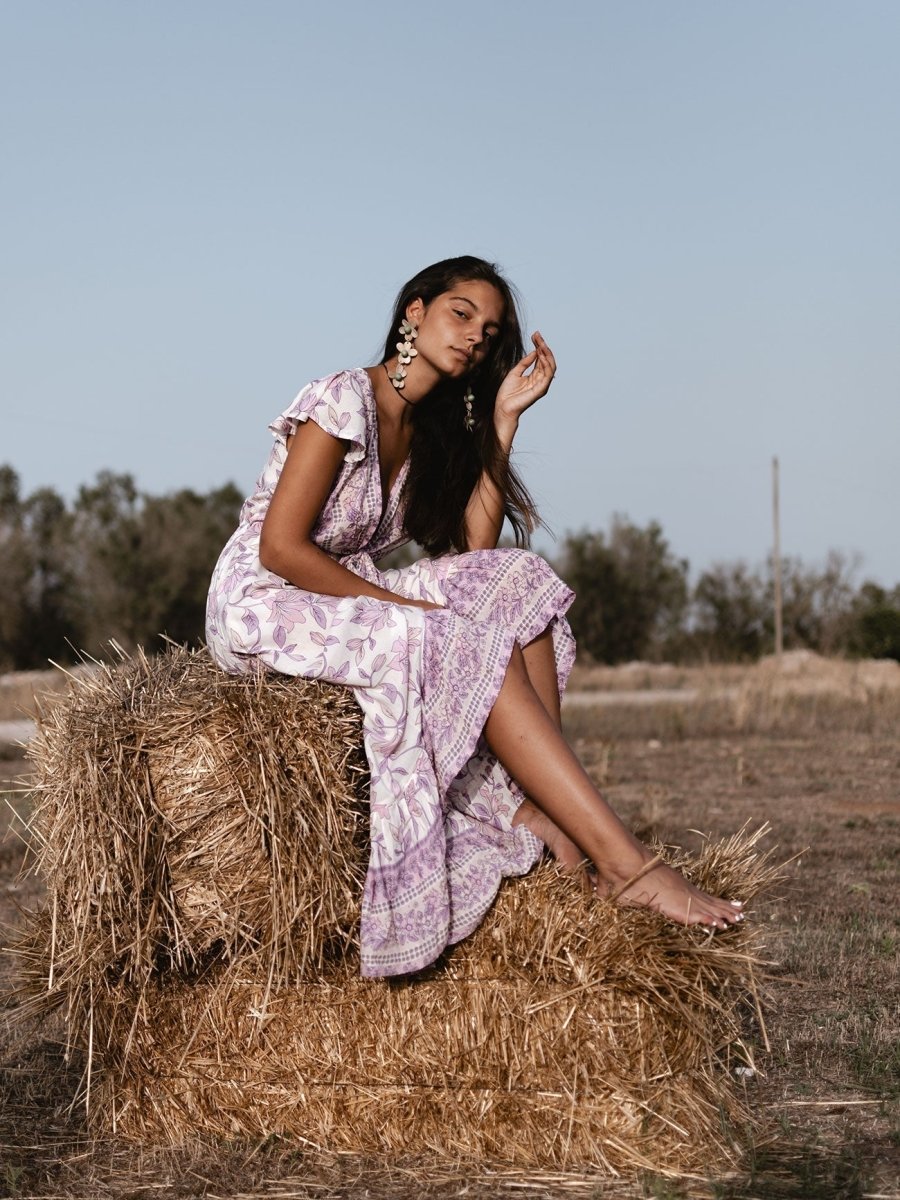 Vestito rayon lungo con nodo Jessica - verde - Bijondo