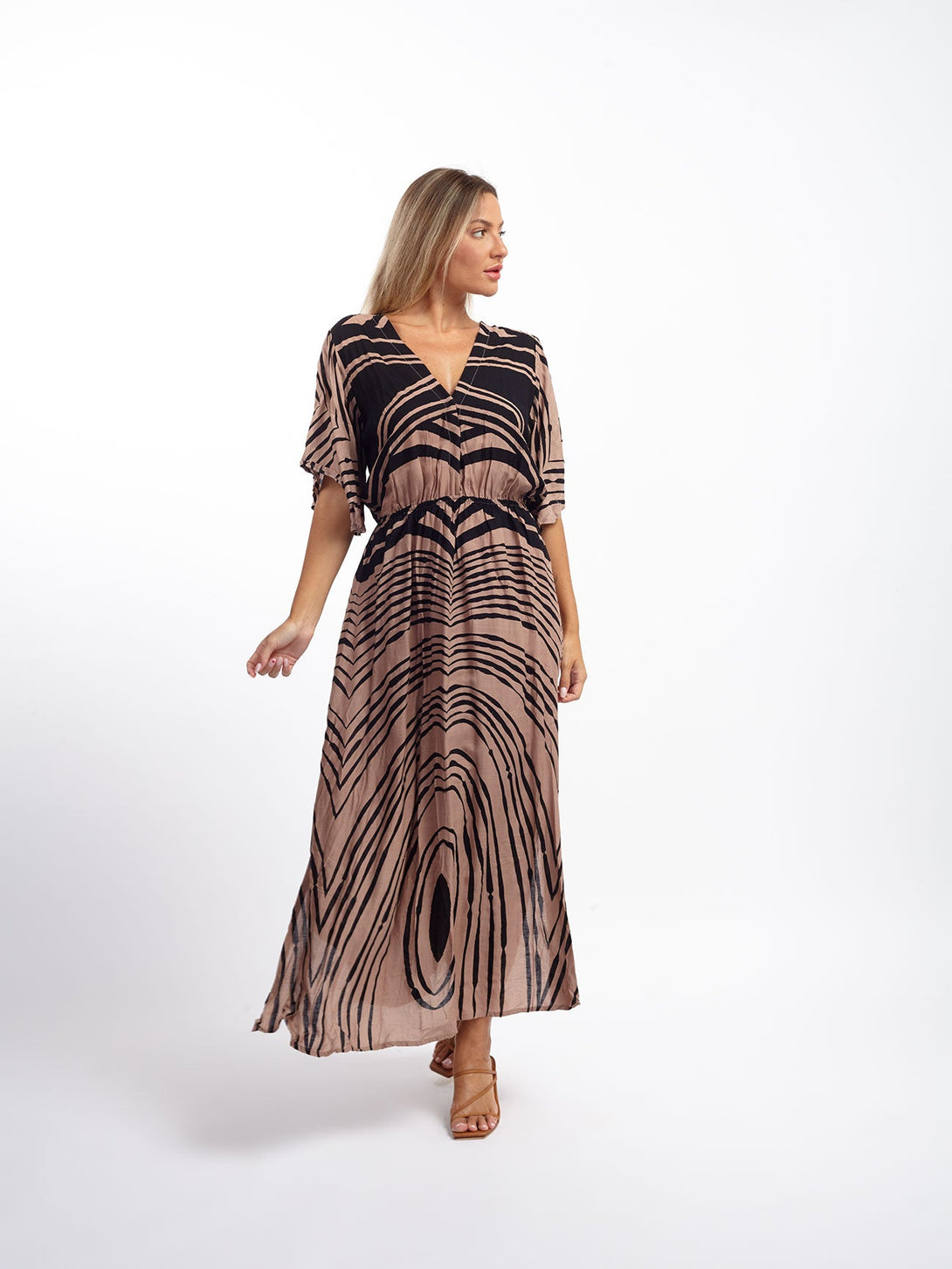 Vestito rayon lungo leggero Mirka-cappuccino-S-M-Bijondo