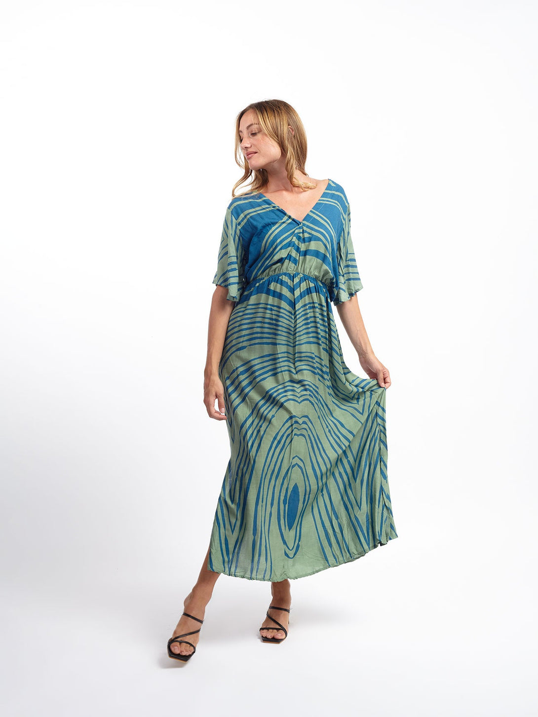 Vestito rayon lungo leggero Mirka-verde-S-M-Bijondo