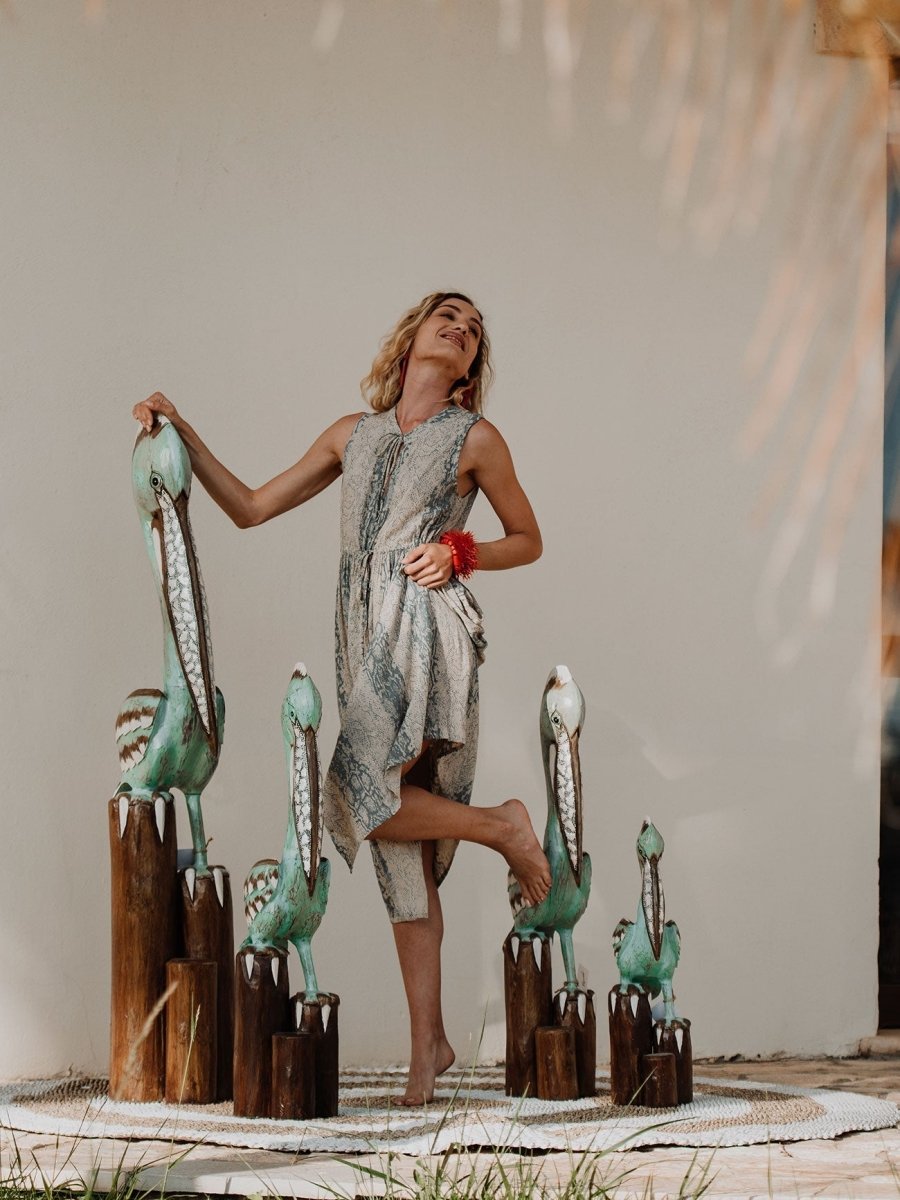 Vestito scamiciato midi stile impero Lily - marrone - Bijondo