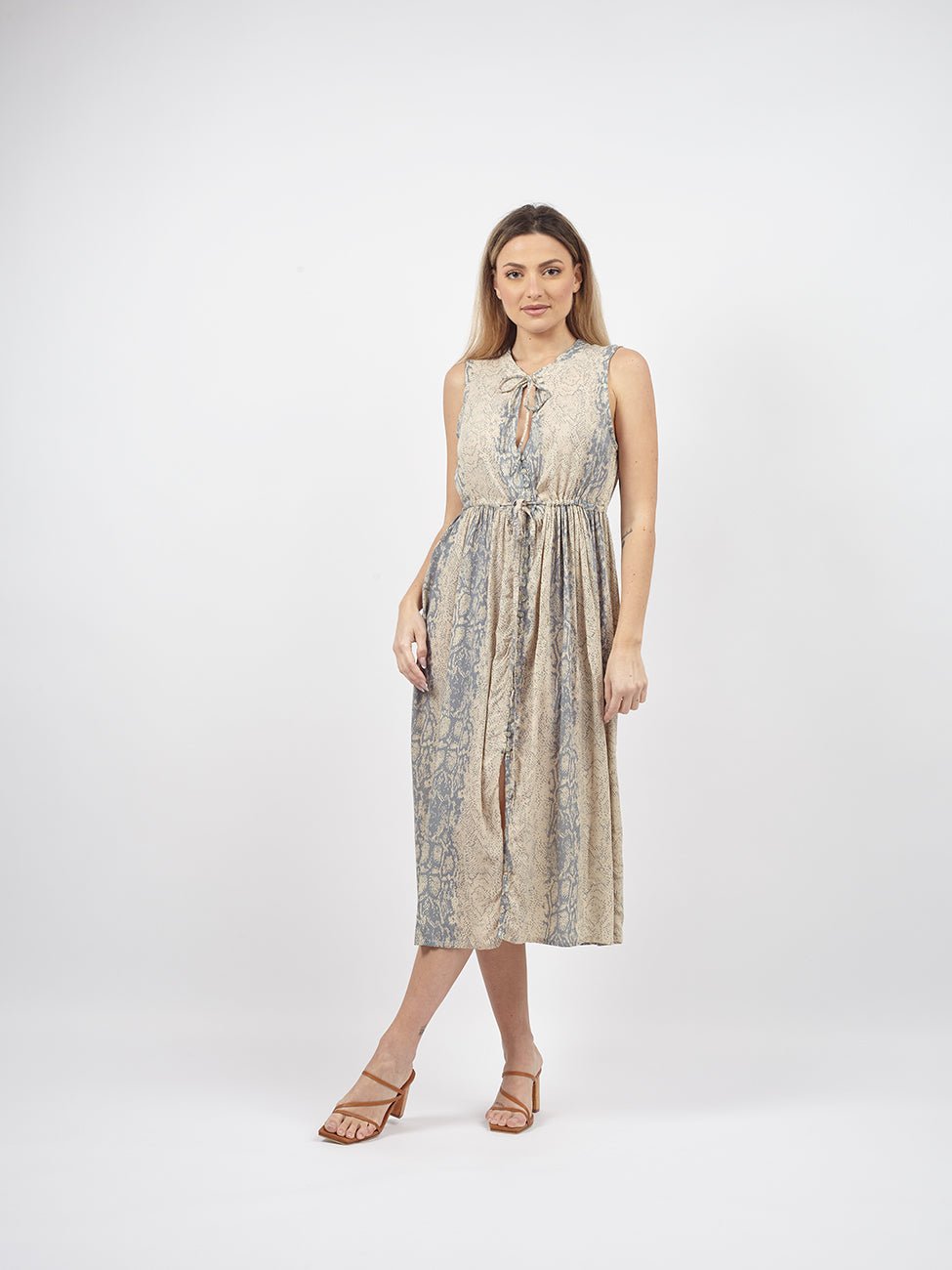 Vestito scamiciato midi stile impero Lily - pitonato - Bijondo