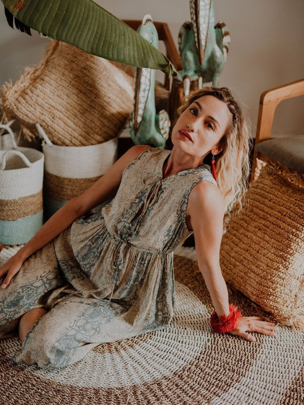 Vestito scamiciato midi stile impero Lily - marrone - Bijondo