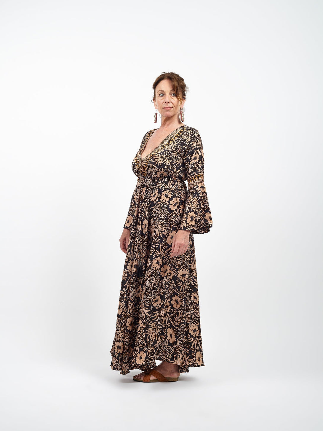 Vestito scollo V manica lunga stile impero Flora-nero-S-M-Bijondo