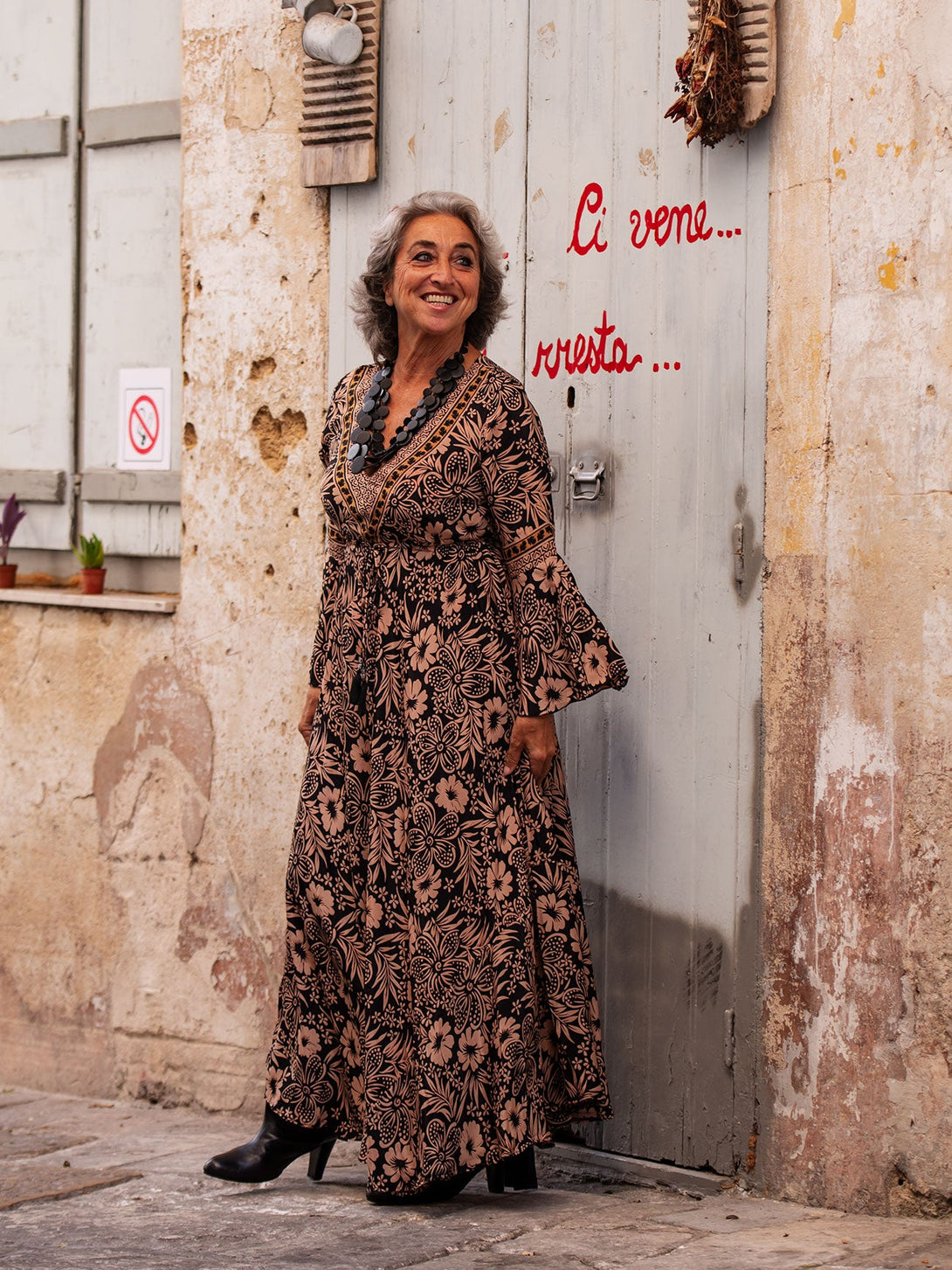 Vestito scollo V manica lunga stile impero Flora-nero-S-M-Bijondo