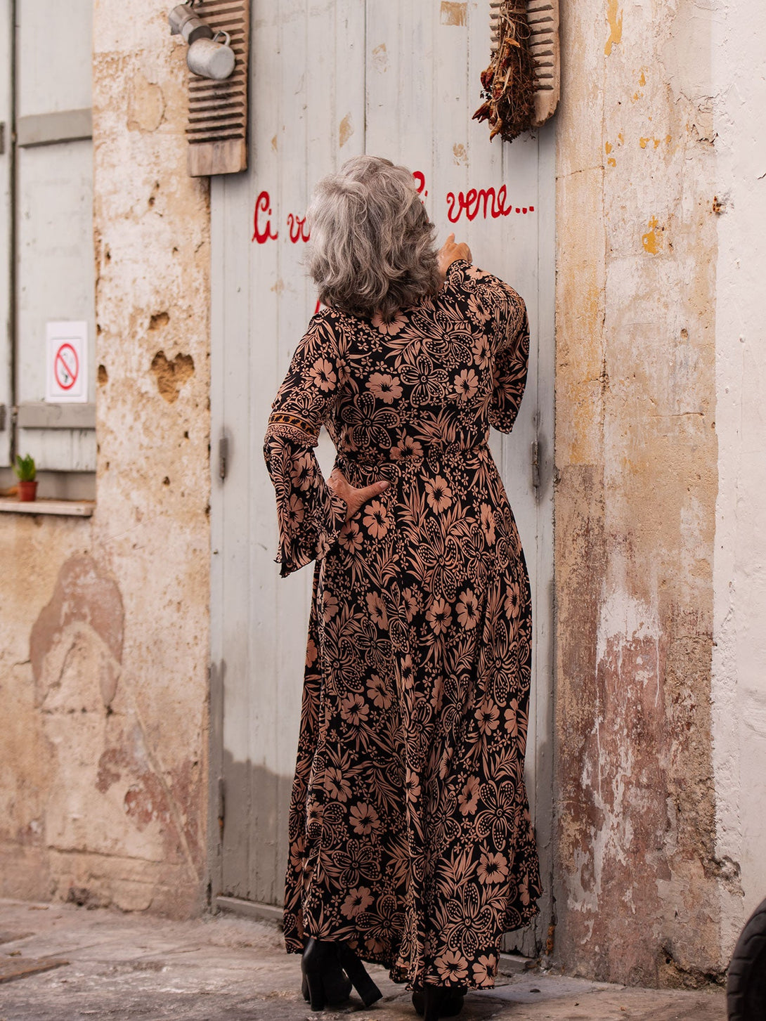 Vestito scollo V manica lunga stile impero Flora-nero-S-M-Bijondo