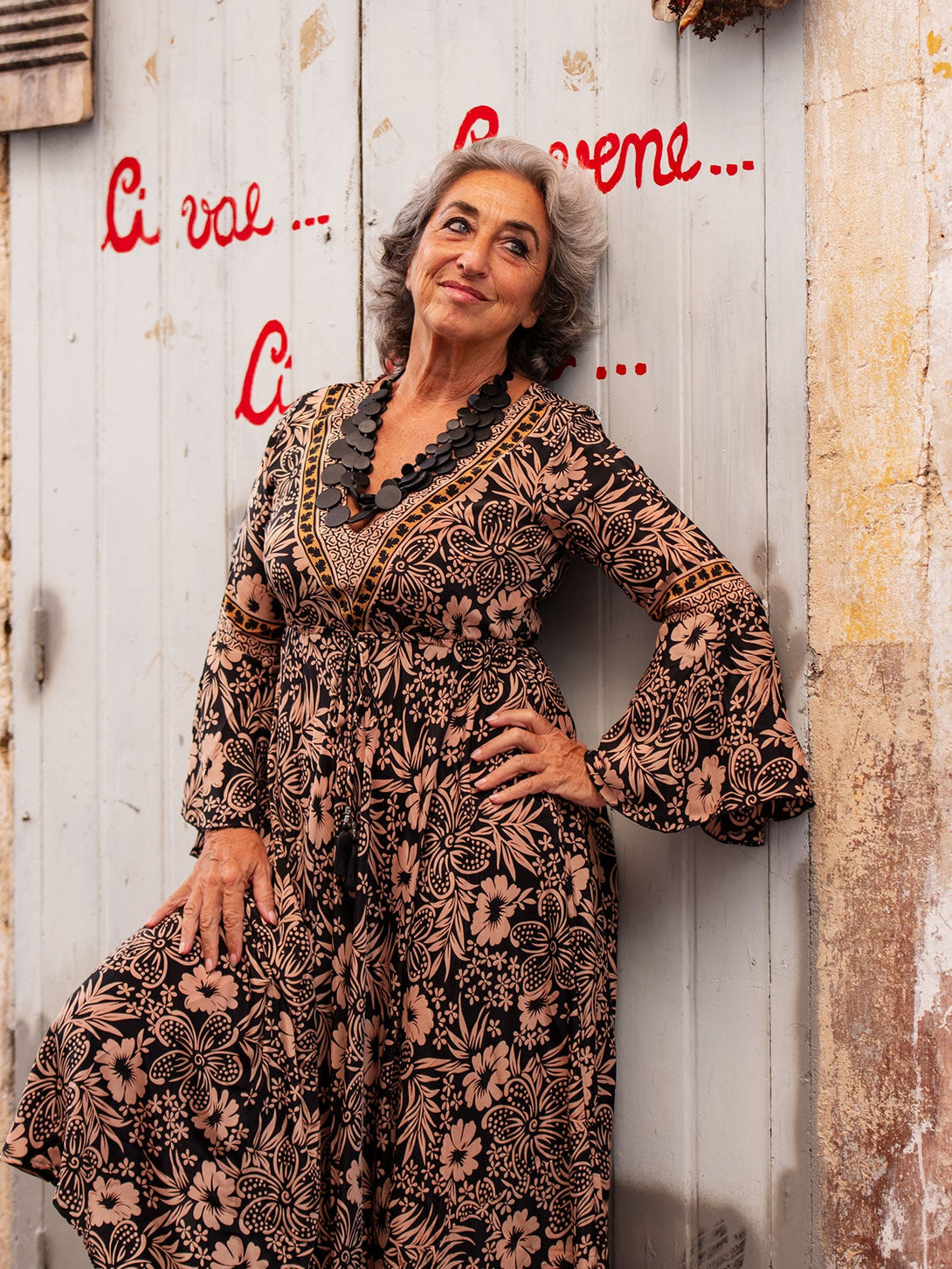 Vestito scollo V manica lunga stile impero Flora-nero-S-M-Bijondo