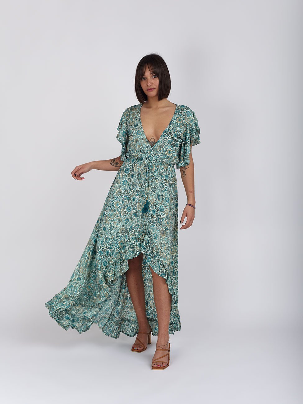 Vestito seta manica volant Midori - bianco - Bijondo