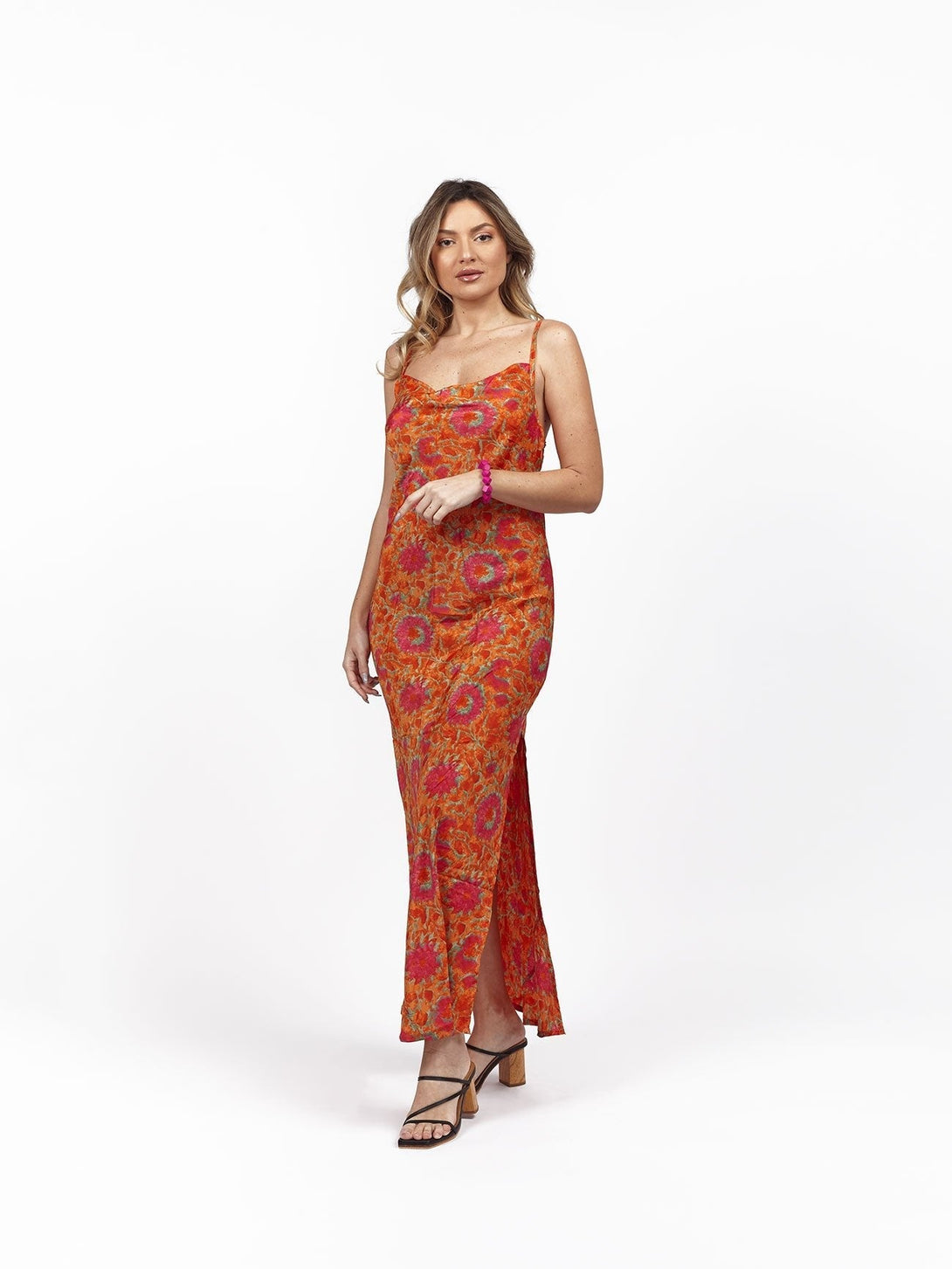 Vestito slip dress seta Zelida - arancione - Bijondo