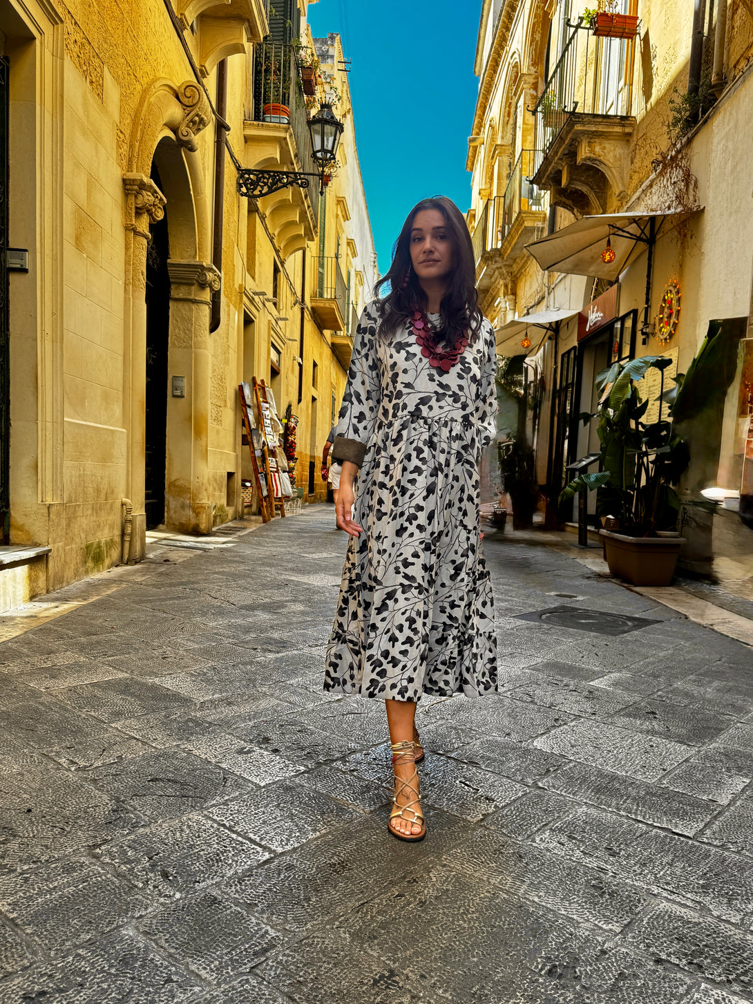 Vestito stampa floreale con pieghe in vita Laoise-vestito-Bijondo-Bijondo