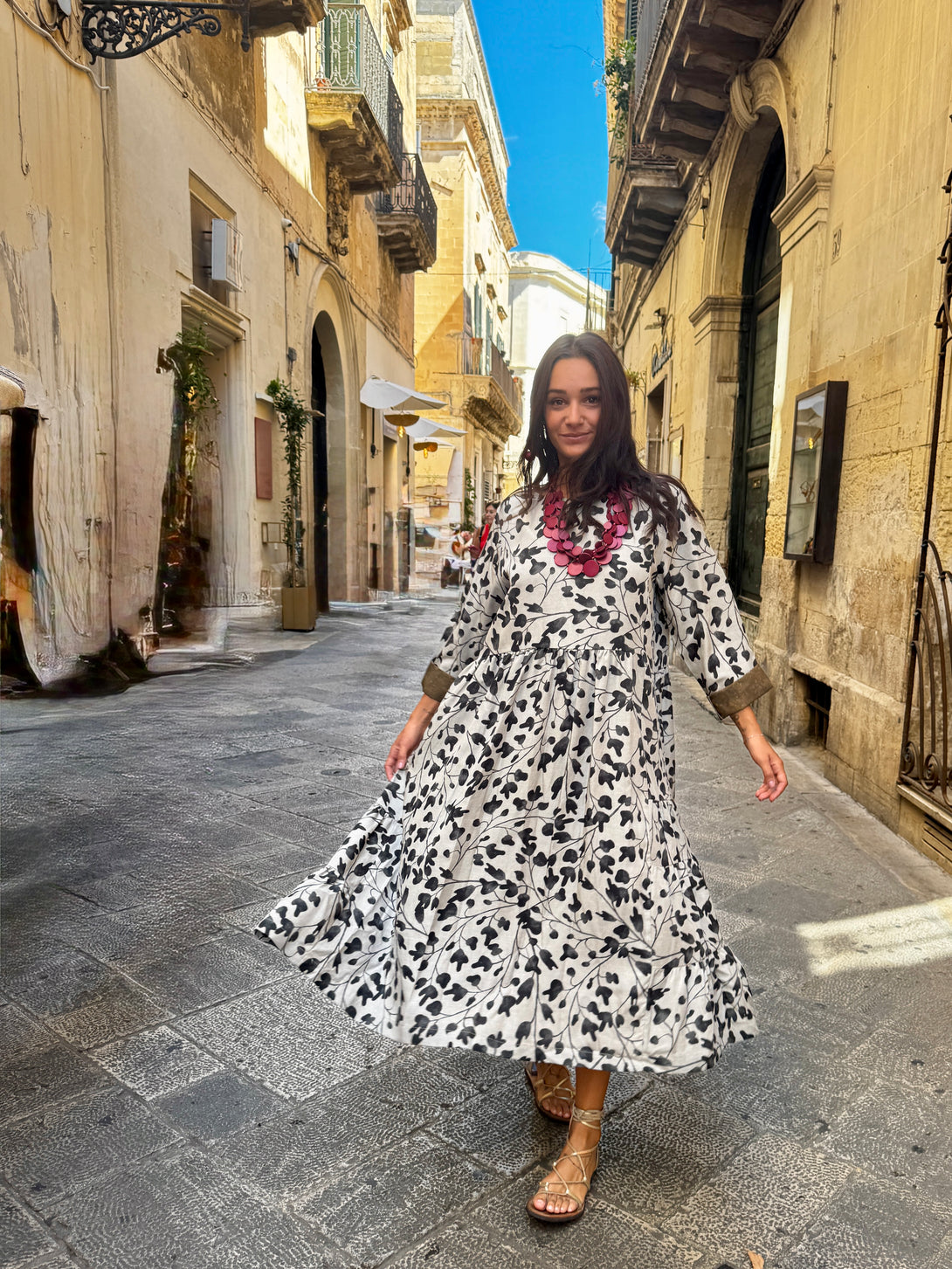 Vestito stampa floreale con pieghe in vita Laoise-vestito-Bijondo-Bijondo