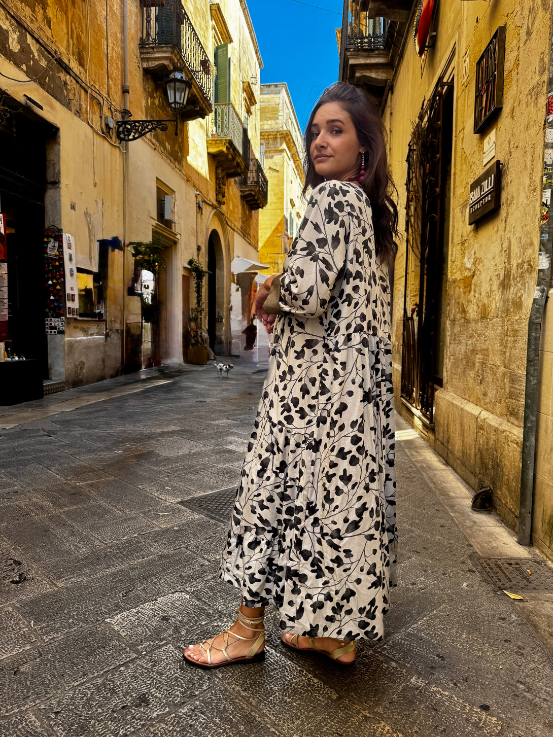 Vestito stampa floreale con pieghe in vita Laoise-vestito-Bijondo-Bijondo