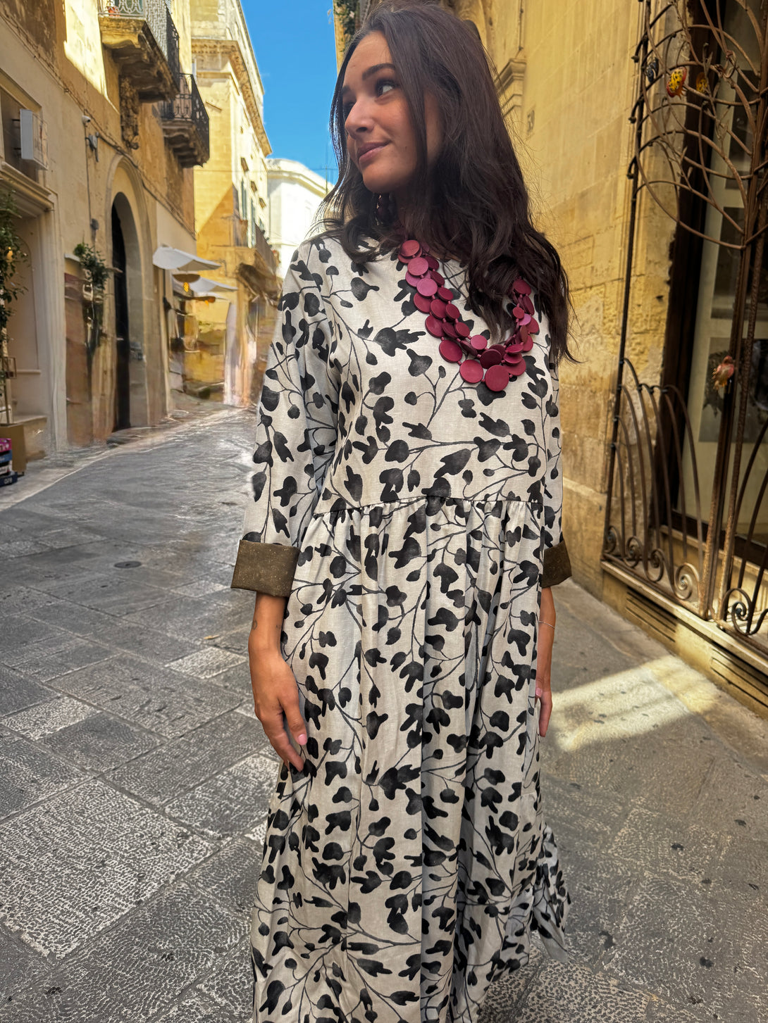 Vestito stampa floreale con pieghe in vita Laoise-vestito-Bijondo-Bijondo